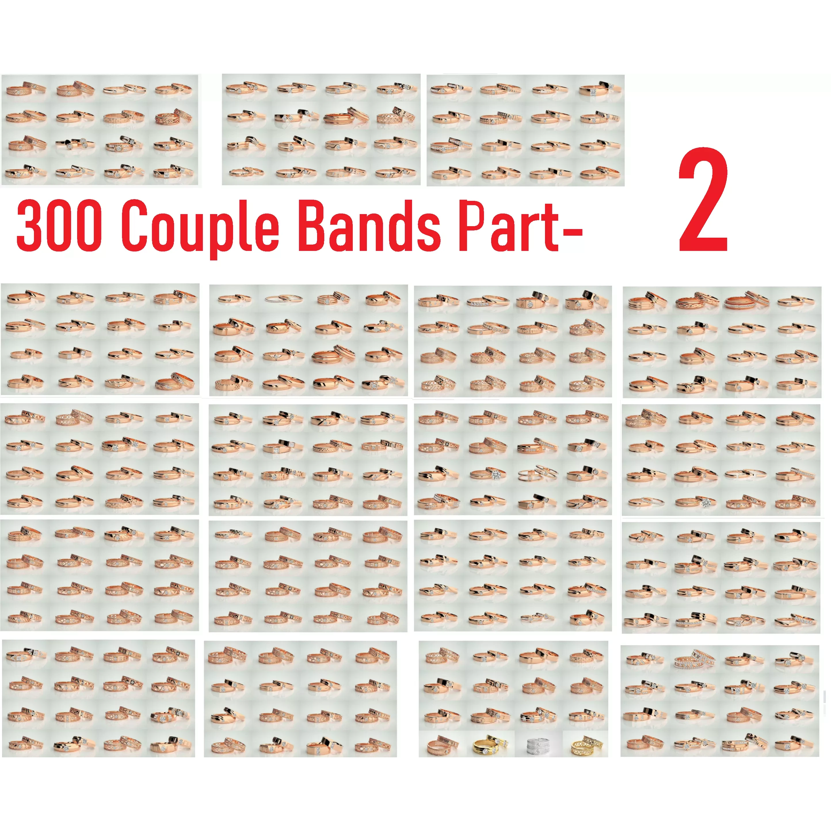 300 Couple Band Ring 3dm stl render detail Part-2 3D Model Pack