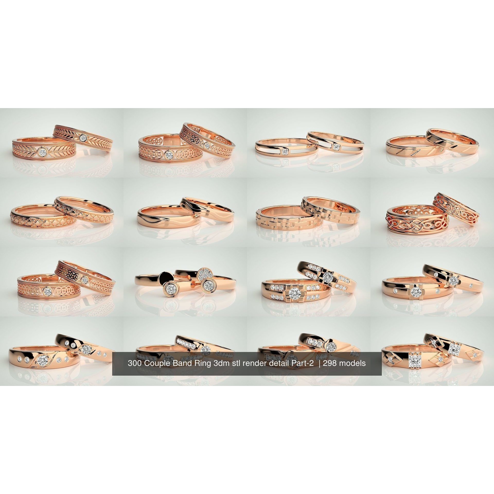 300 Couple Band Ring 3dm stl render detail Part-2 3D Model Pack 2