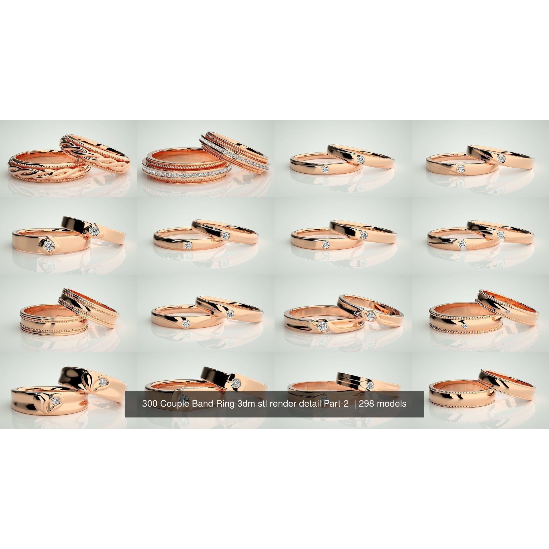300 Couple Band Ring 3dm stl render detail Part-2 3D Model Pack 5
