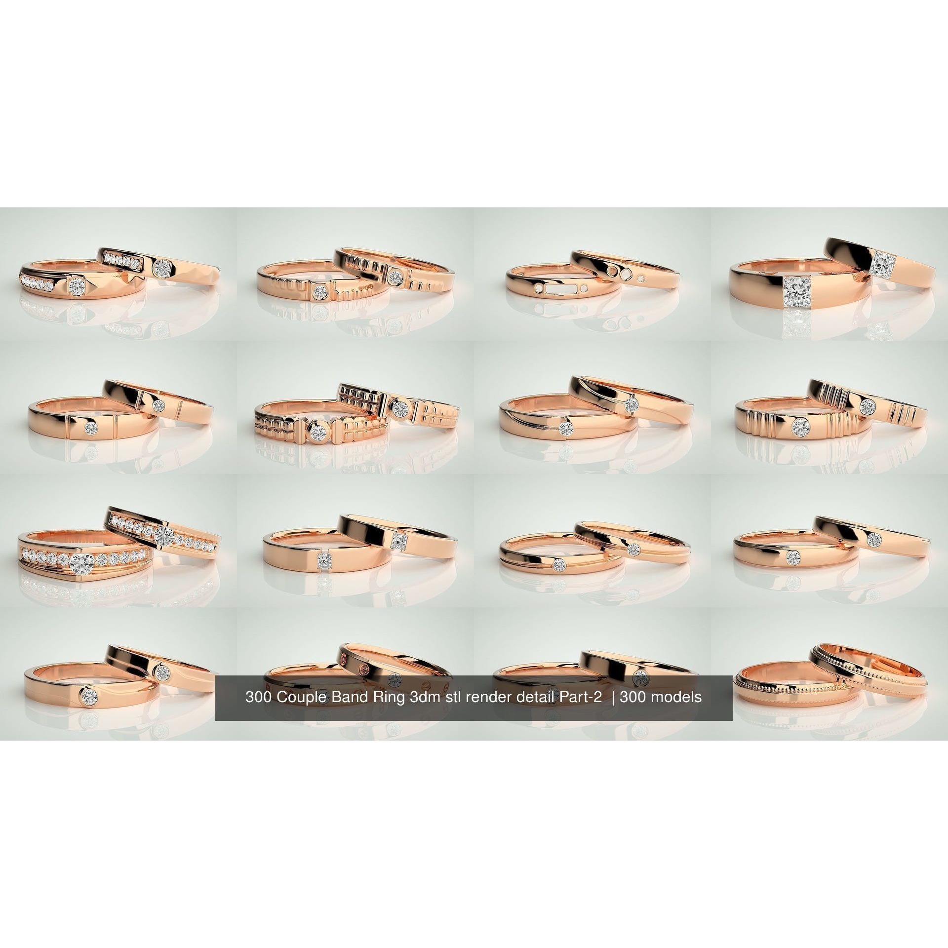 300 Couple Band Ring 3dm stl render detail Part-2 3D Model Pack 6
