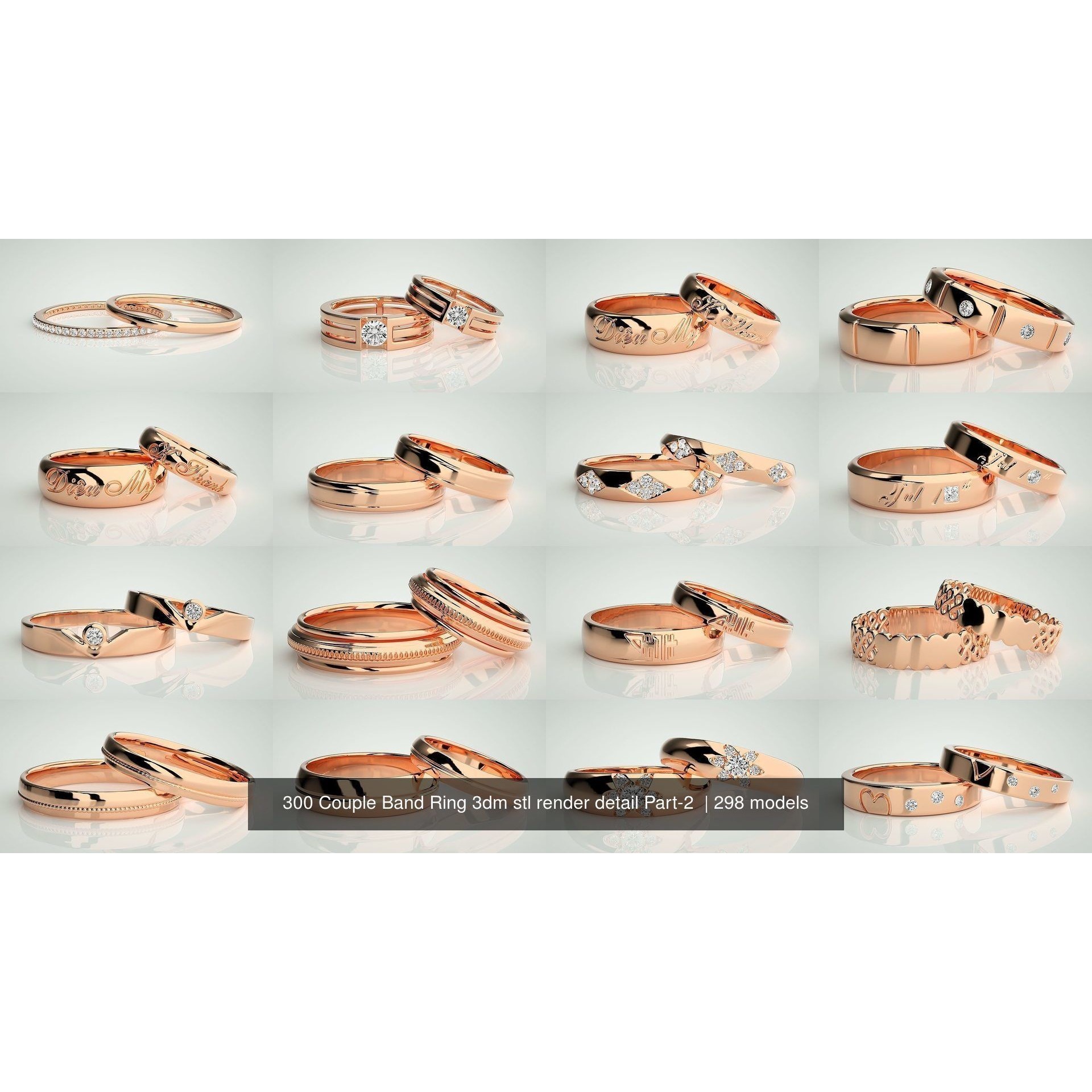 300 Couple Band Ring 3dm stl render detail Part-2 3D Model Pack 7