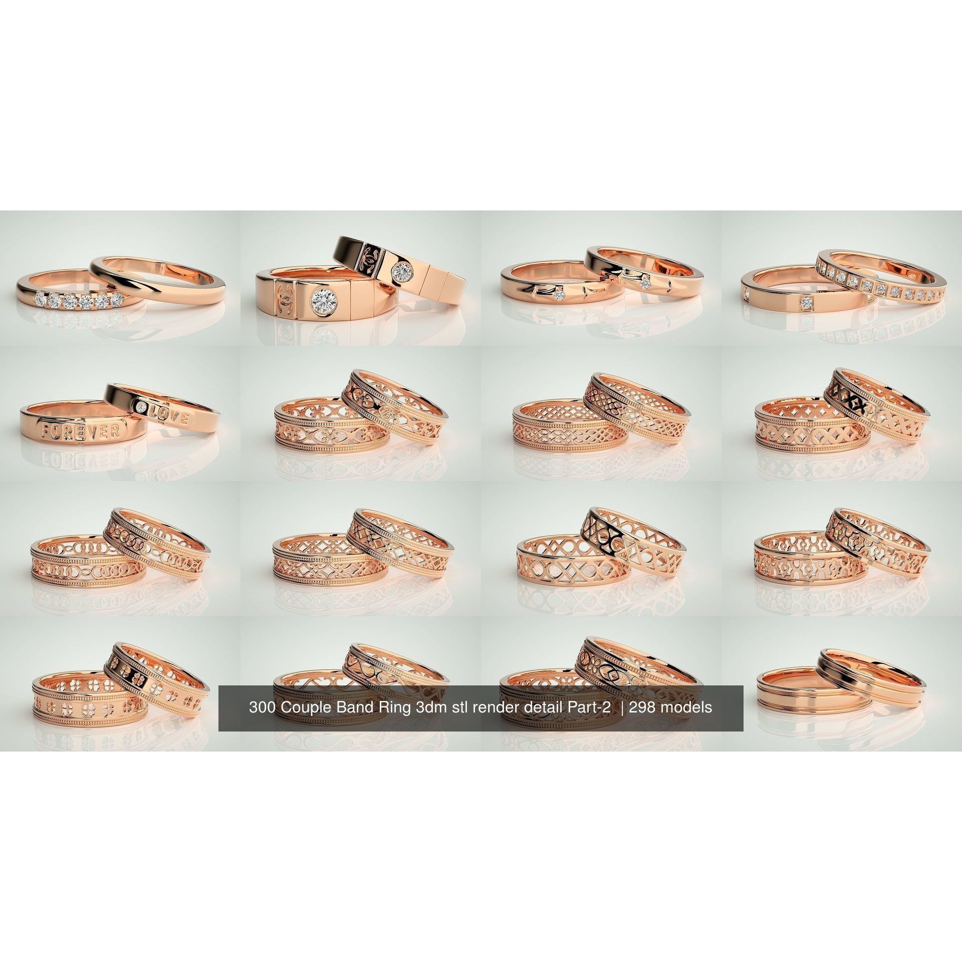 300 Couple Band Ring 3dm stl render detail Part-2 3D Model Pack 9