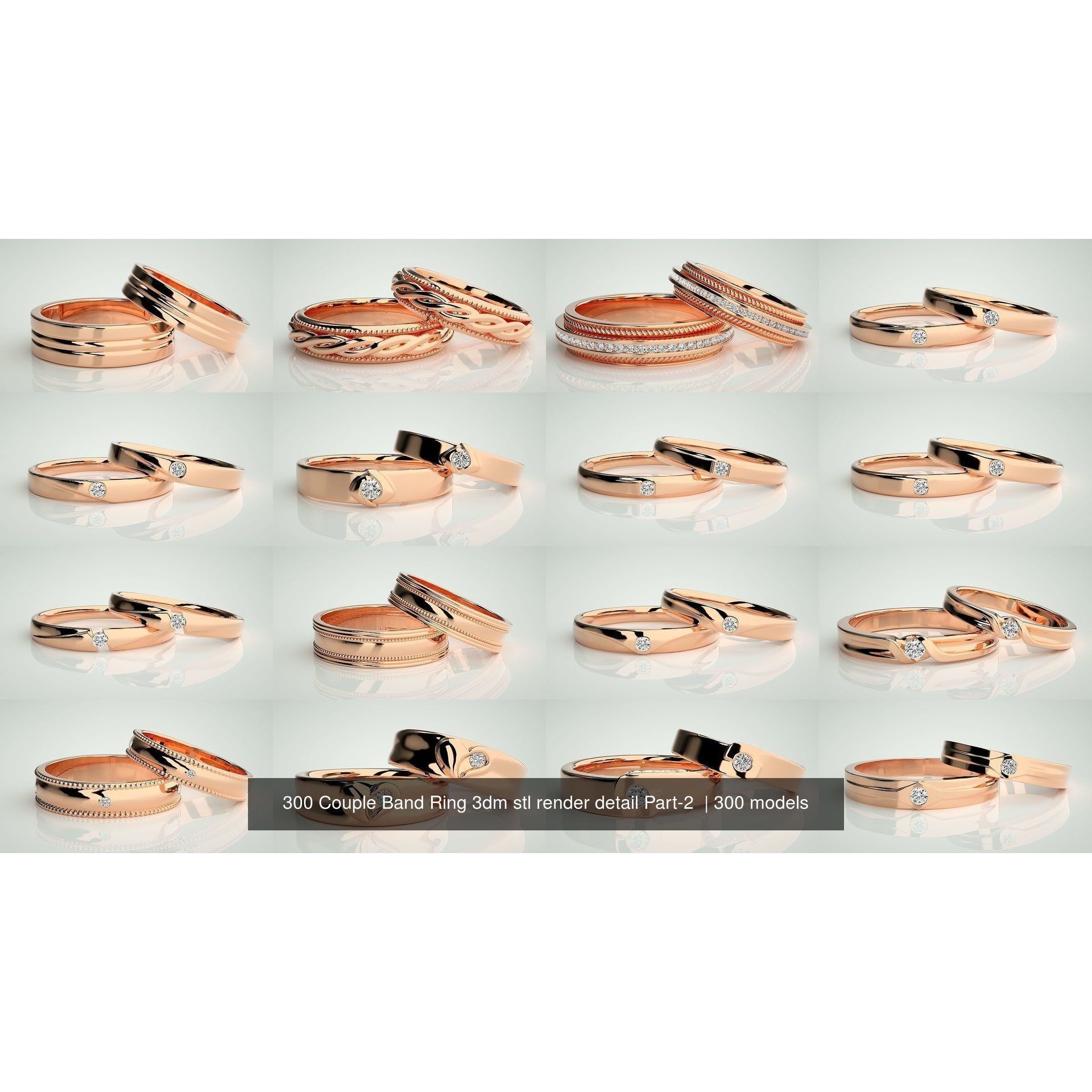 300 Couple Band Ring 3dm stl render detail Part-2 3D Model Pack 10