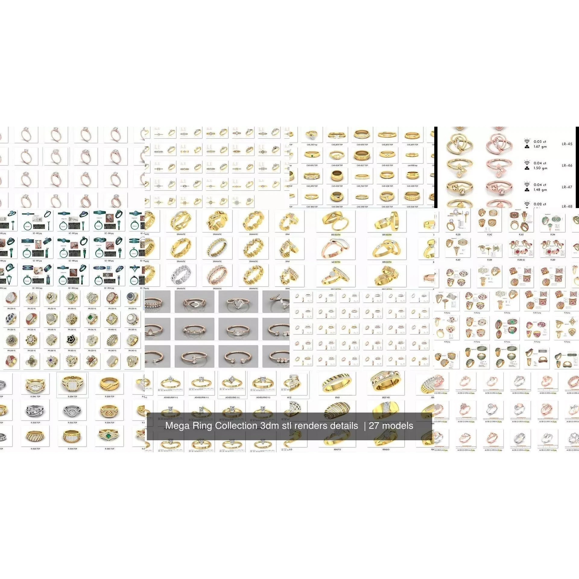 3000 Ring Mega Collection 3dm stl renders details 3D Model Pack