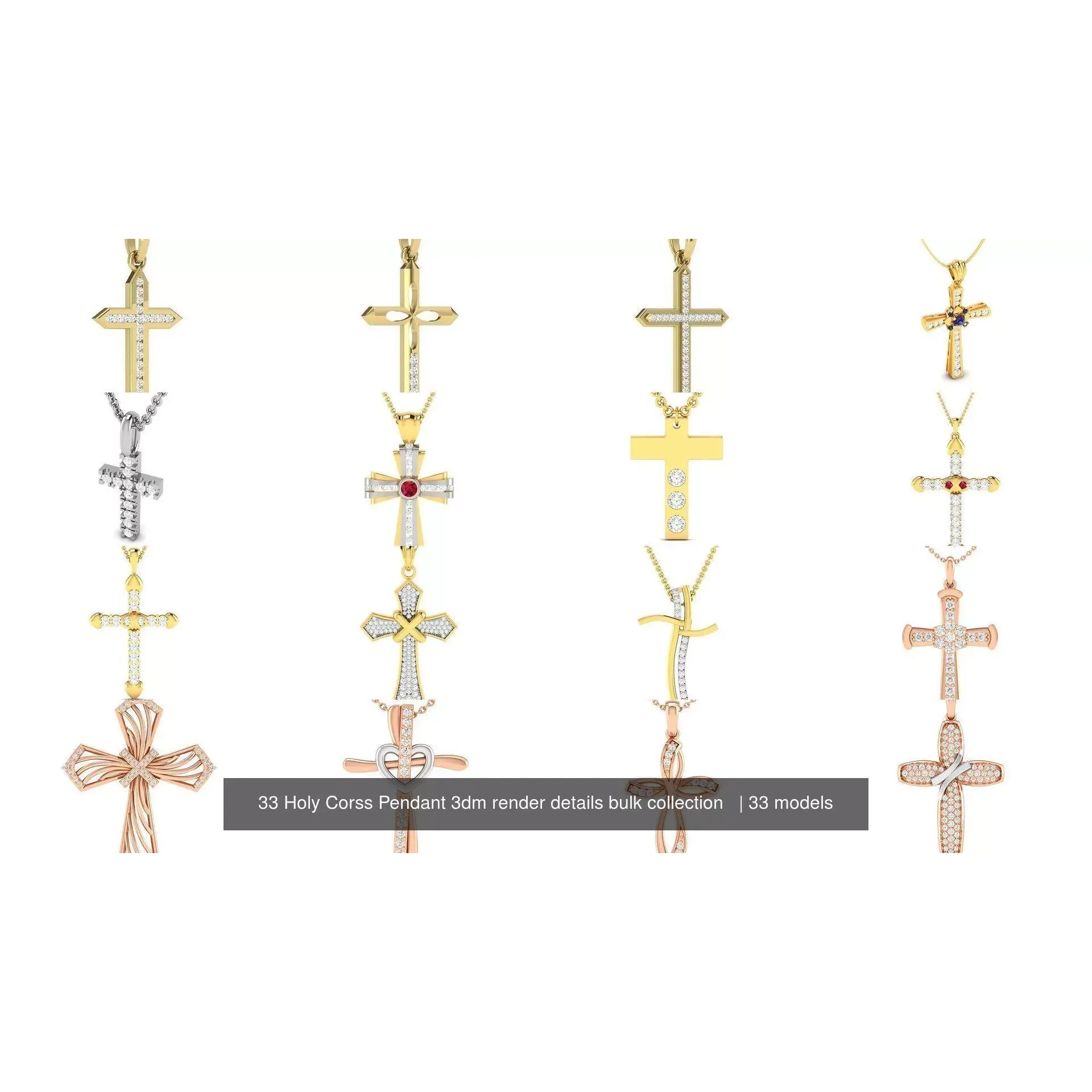 33 Holy Cross Pendant 3dm render details bulk collection 3D Model Pack