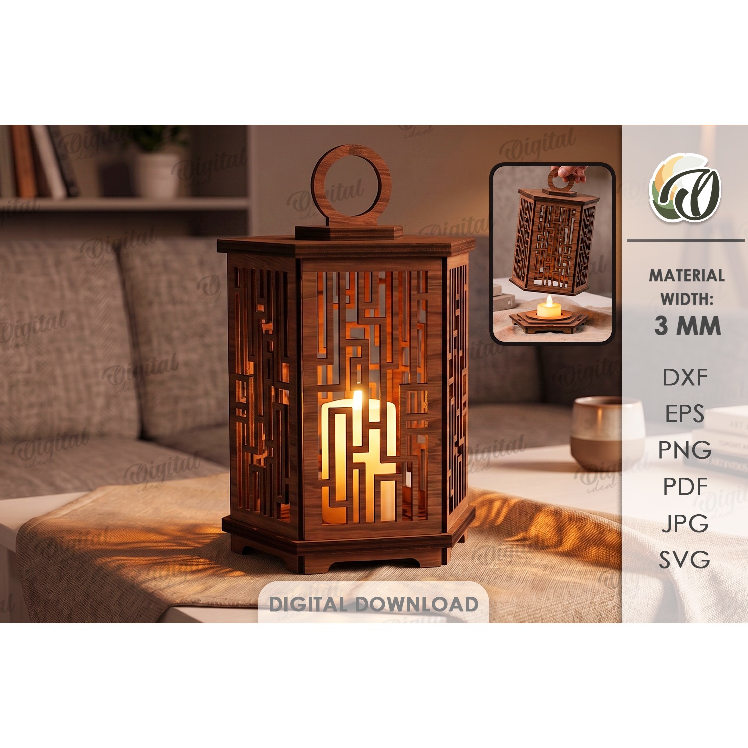 3D Decorative Lantern Laser Cut. Candle Holder SVG (5)