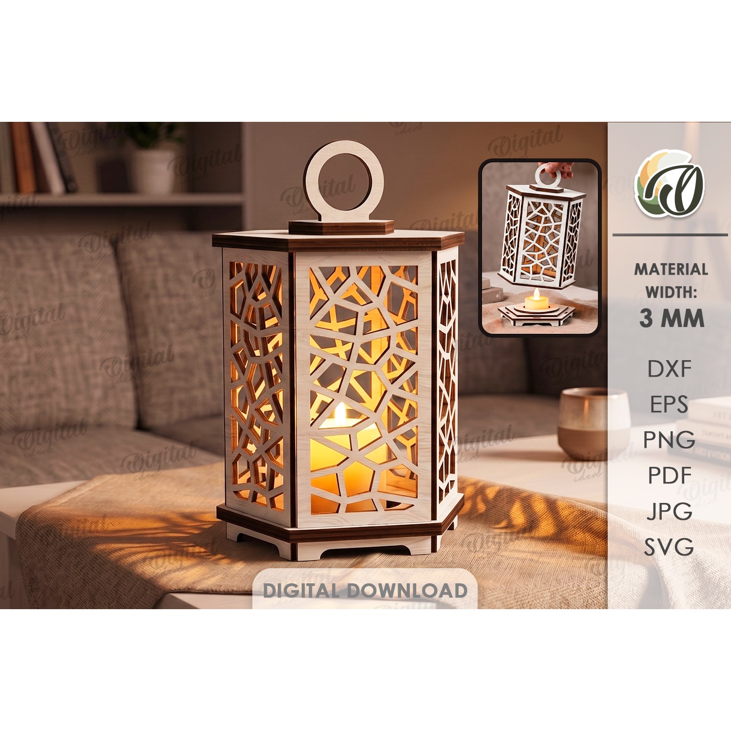3D Decorative Lantern Laser Cut. Candle Holder SVG (7)