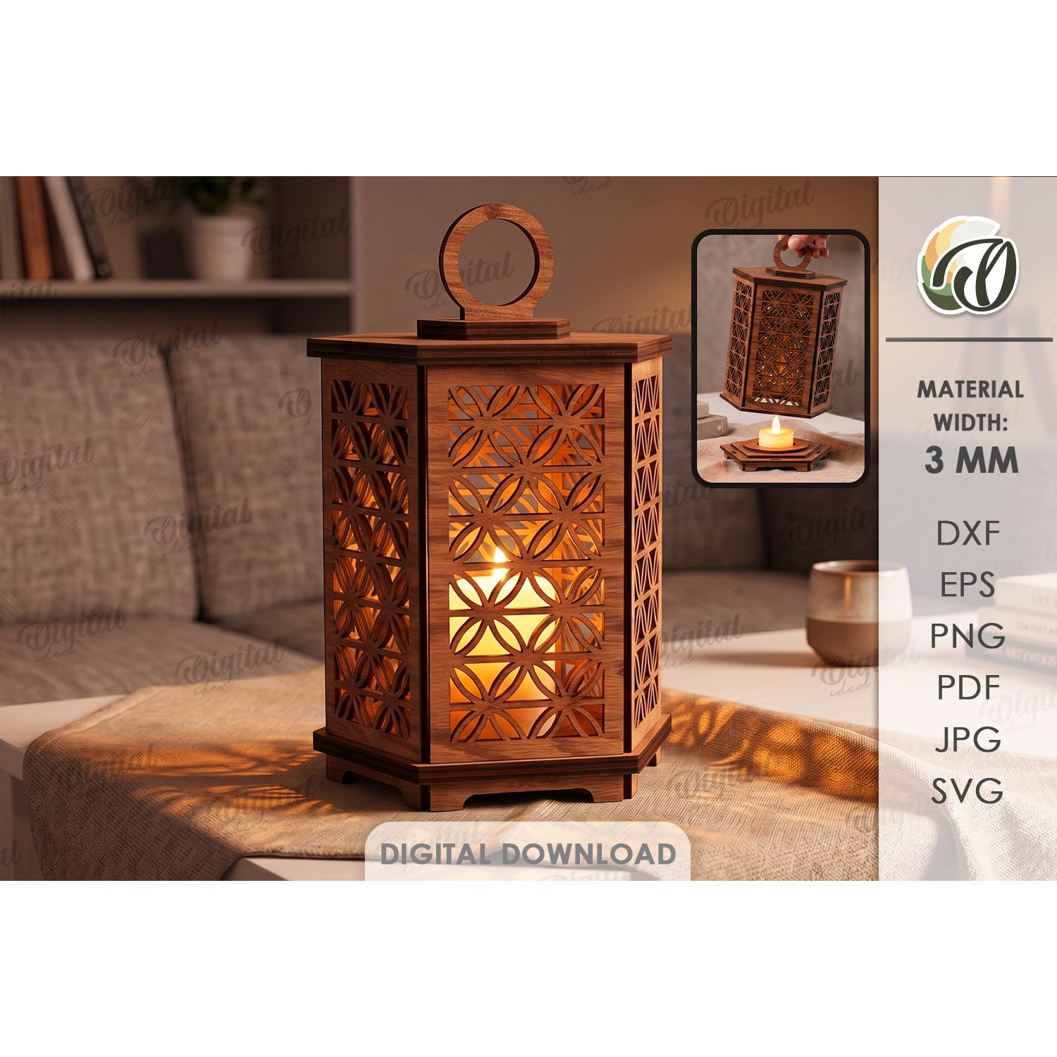 3D Decorative Lantern Laser Cut. Candle Holder SVG (8)