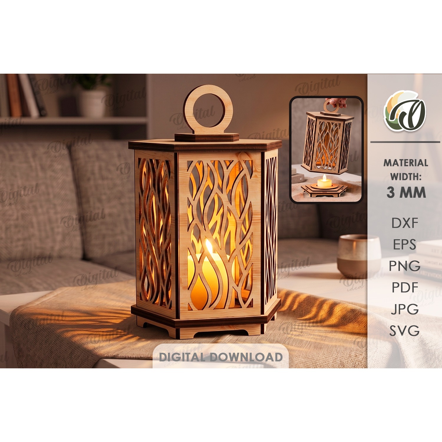 3D Decorative Lantern Laser Cut. Candle Holder SVG (9)