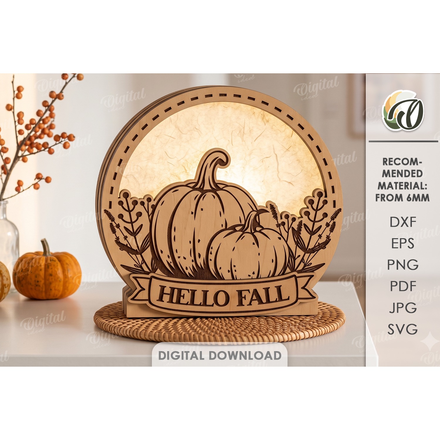 3D Fall Lamp Laser Cut. Night Light. Led Light SVG (4)