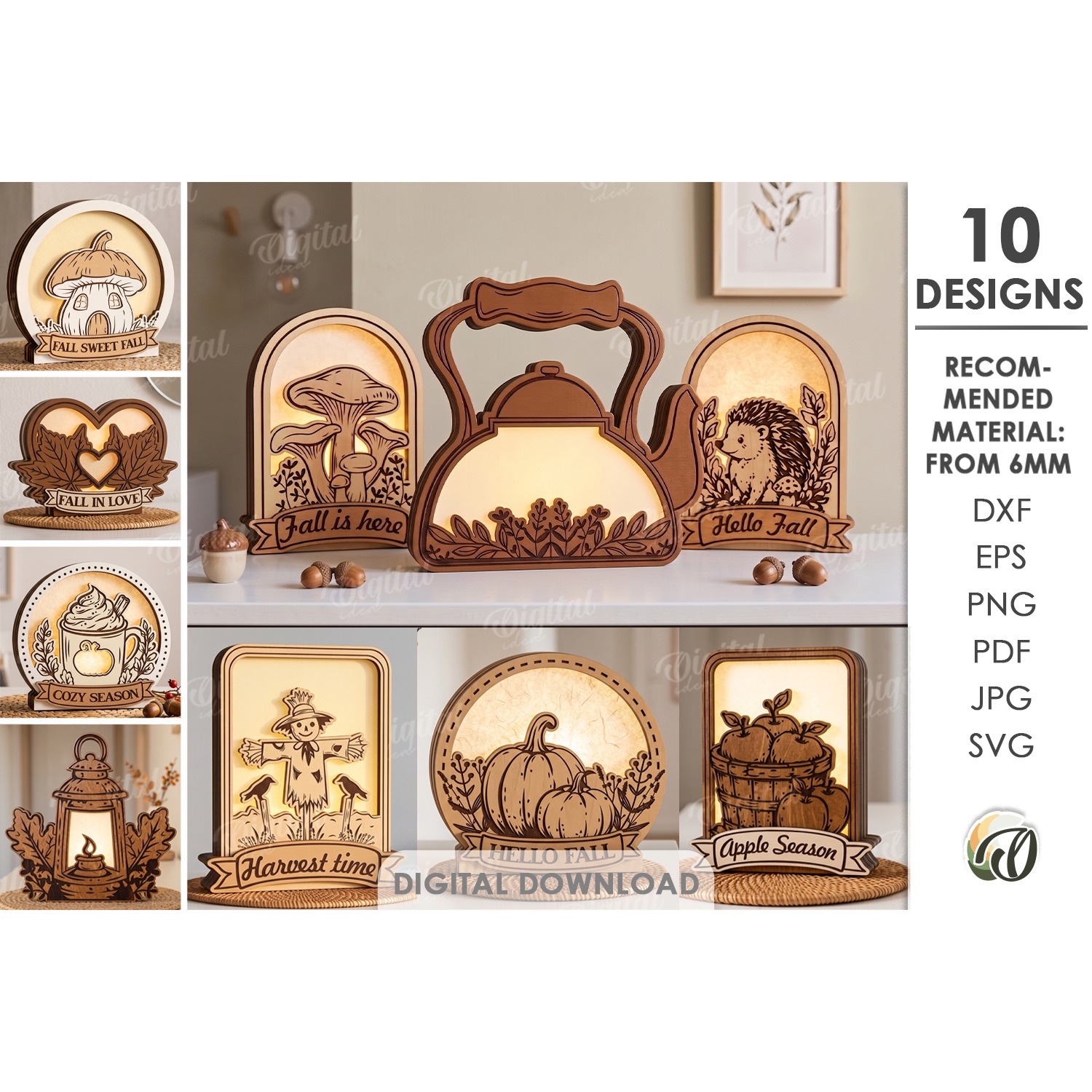 3D Fall Lamps Bundle Laser Cut. Night Light. Led Light SVG
