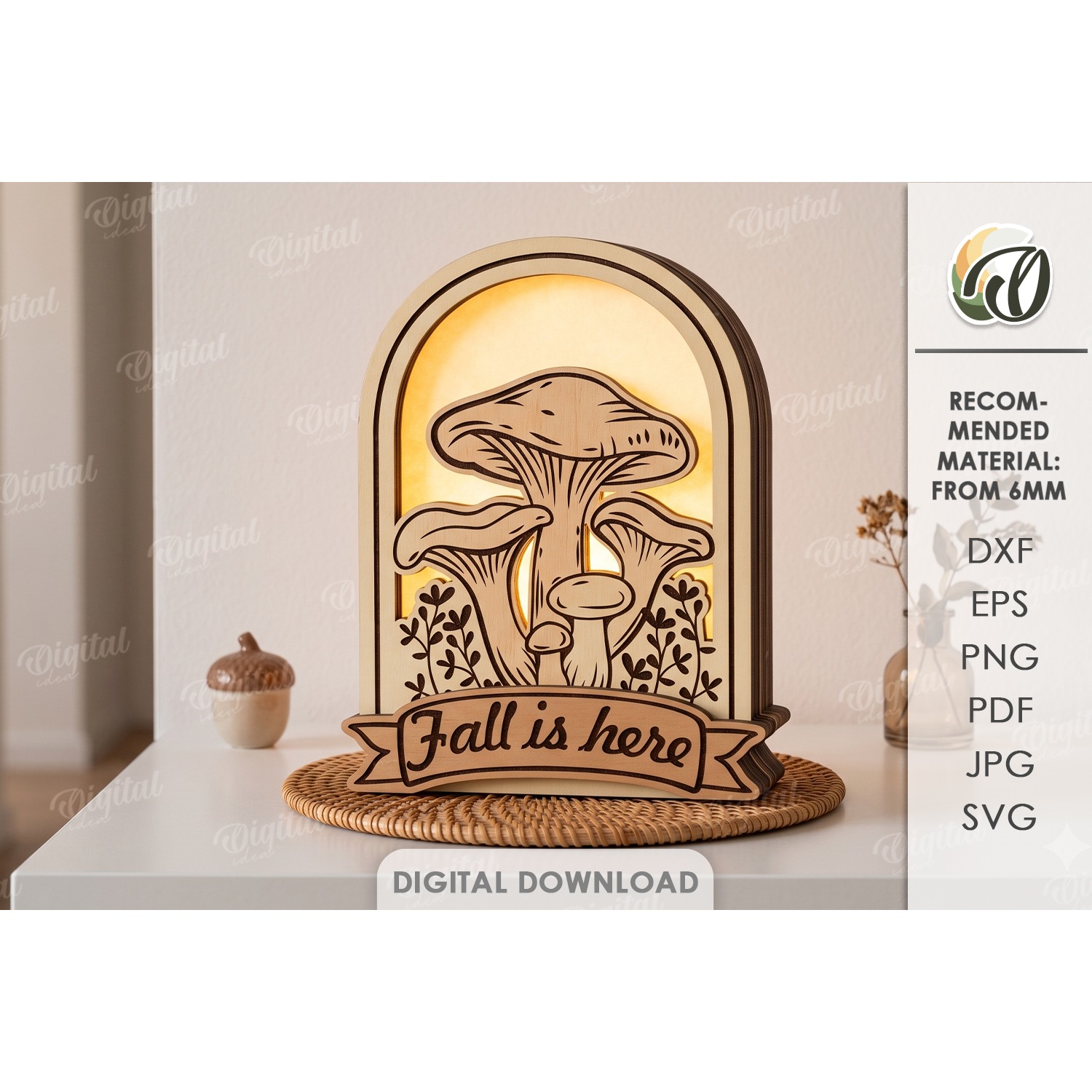 3D Fall Lamps Bundle Laser Cut. Night Light. Led Light SVG 8