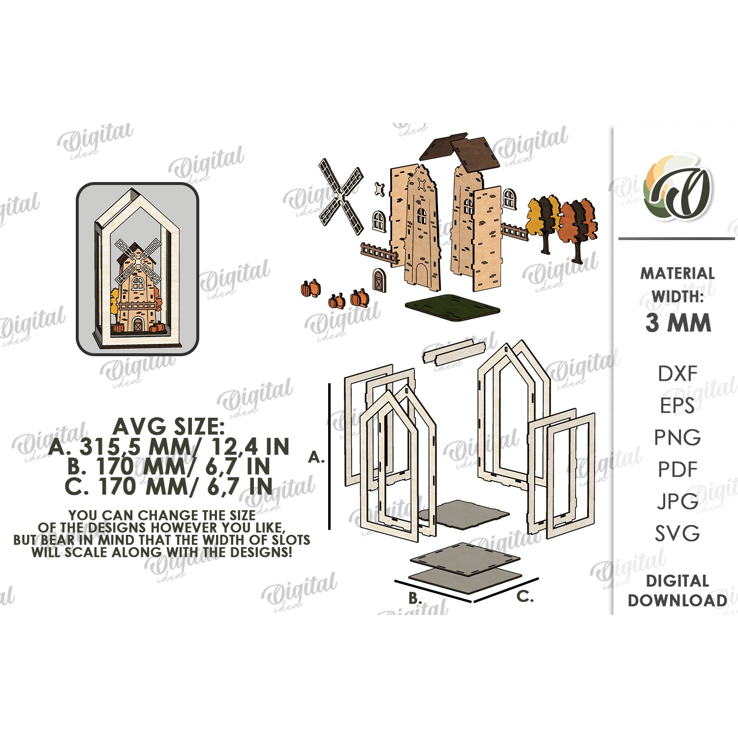 3D Fall Lantern Decor Laser Cut. Standing Decor SVG 2