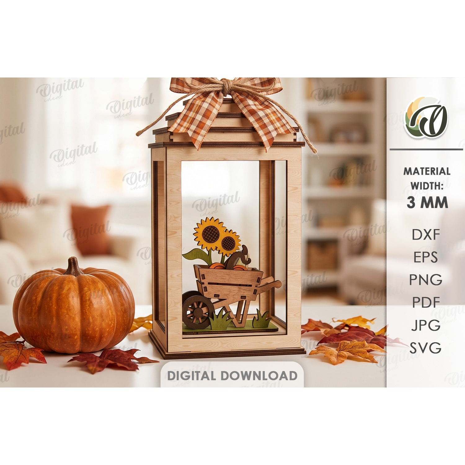 3D Fall Lantern Decor Laser Cut. Standing Decor SVG (2)
