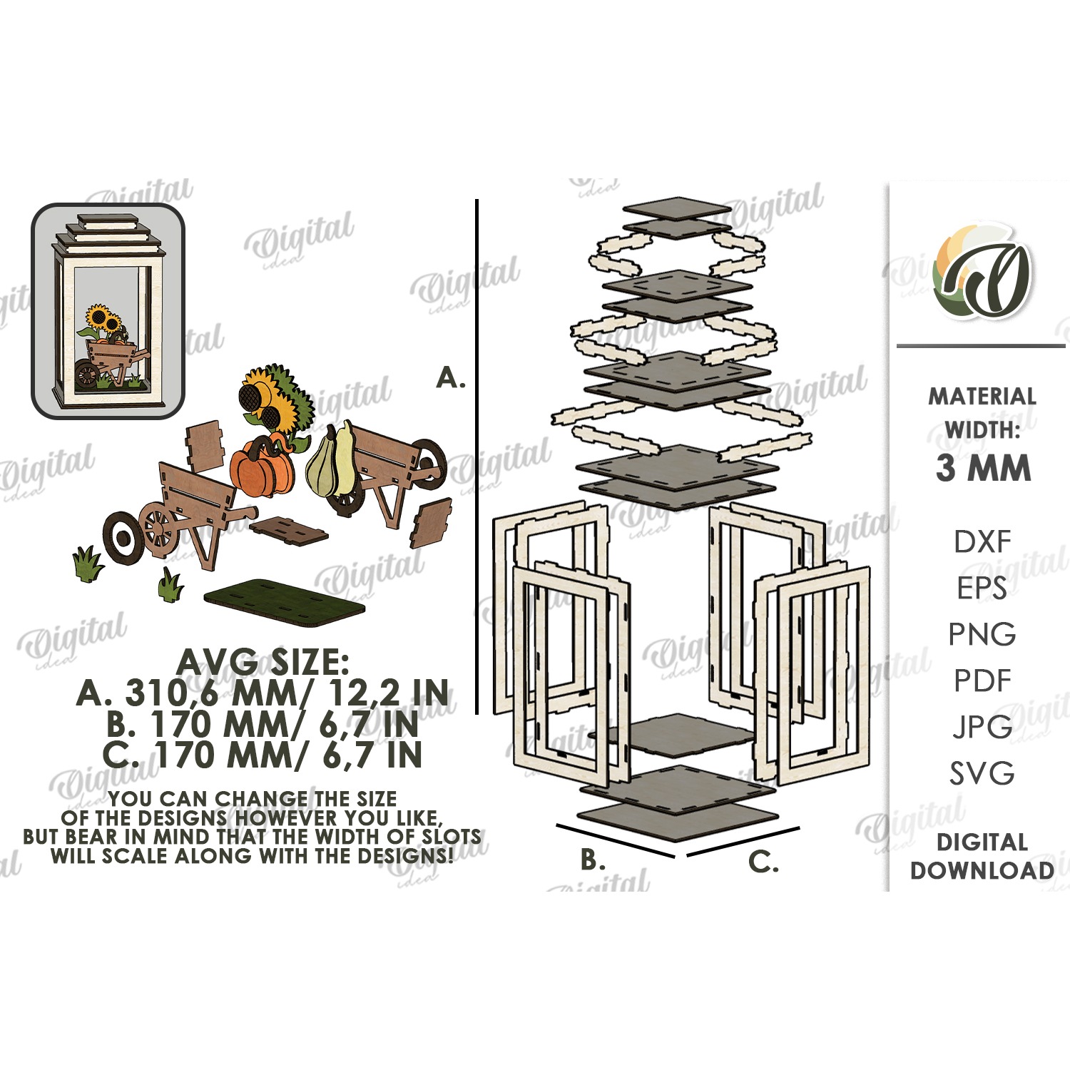 3D Fall Lantern Decor Laser Cut. Standing Decor SVG (2) 2