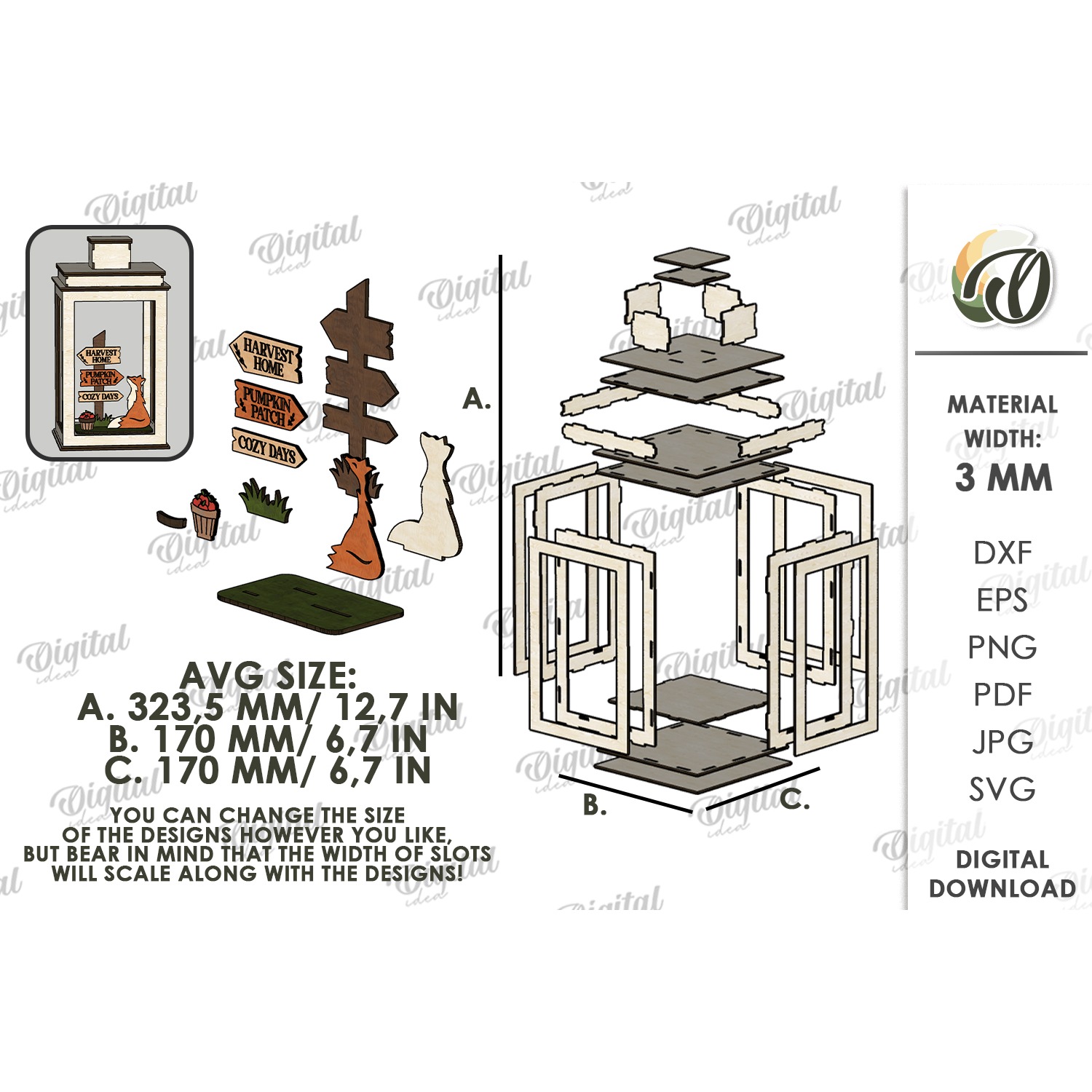 3D Fall Lantern Decor Laser Cut. Standing Decor SVG (3) 2