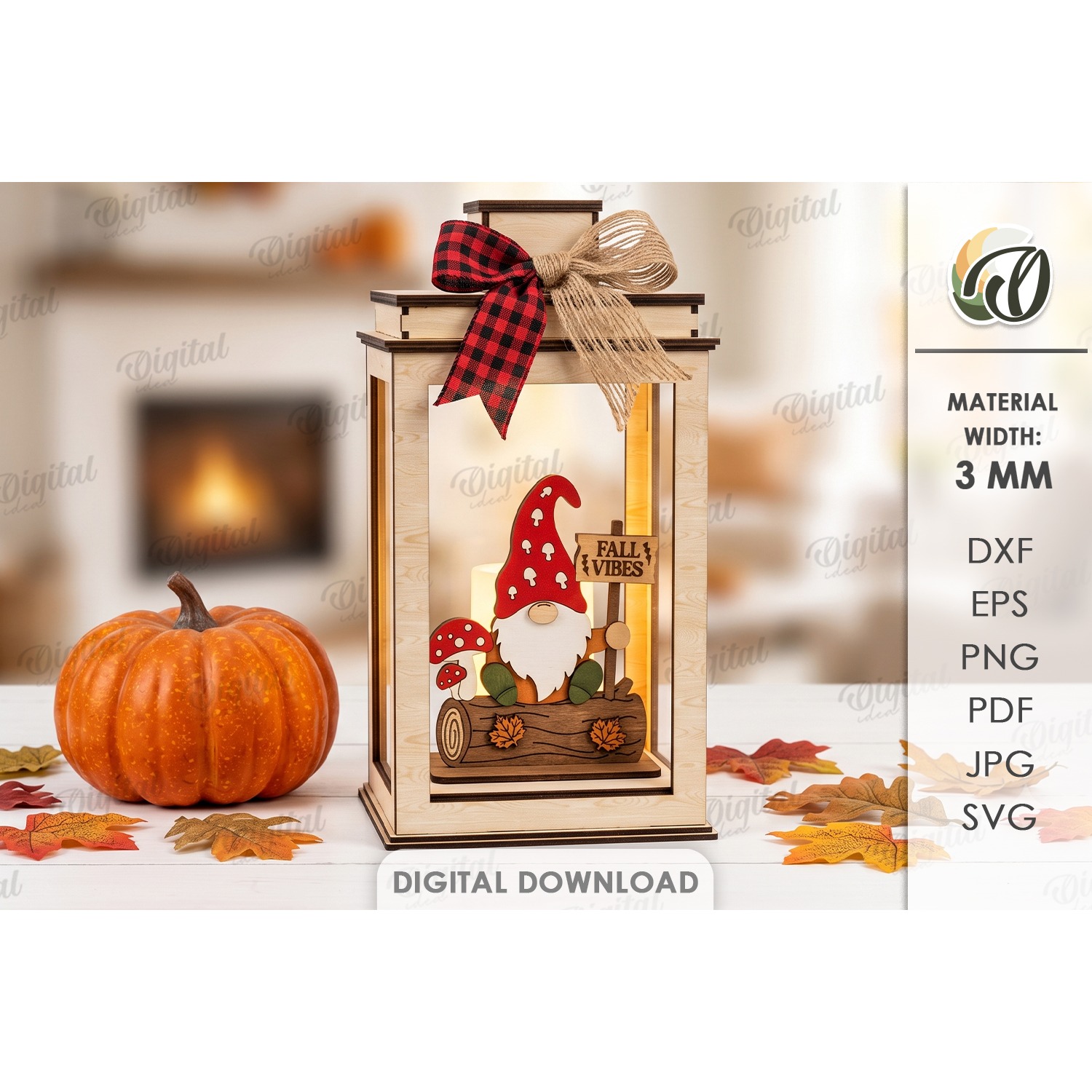 3D Fall Lantern Decor Laser Cut. Standing Decor SVG (4)