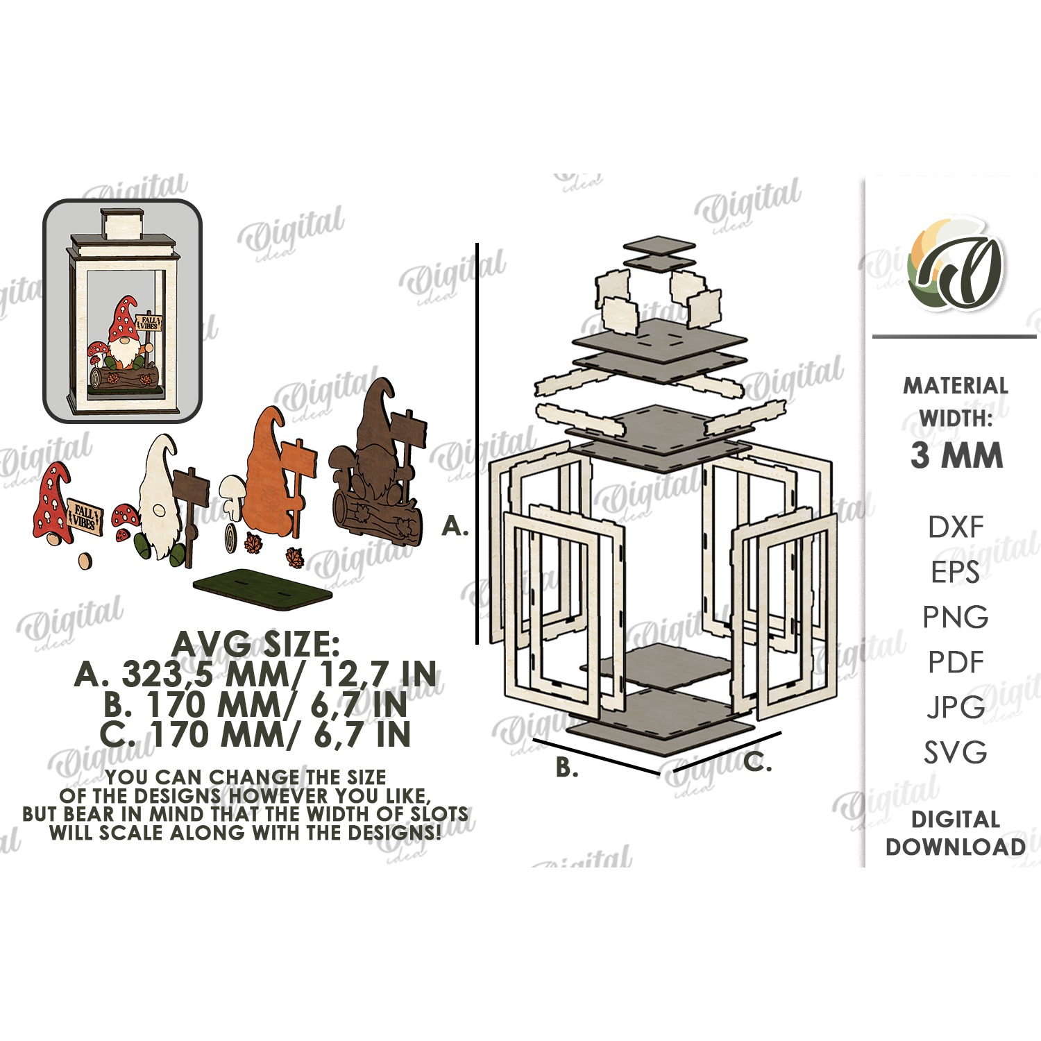 3D Fall Lantern Decor Laser Cut. Standing Decor SVG (4) 2