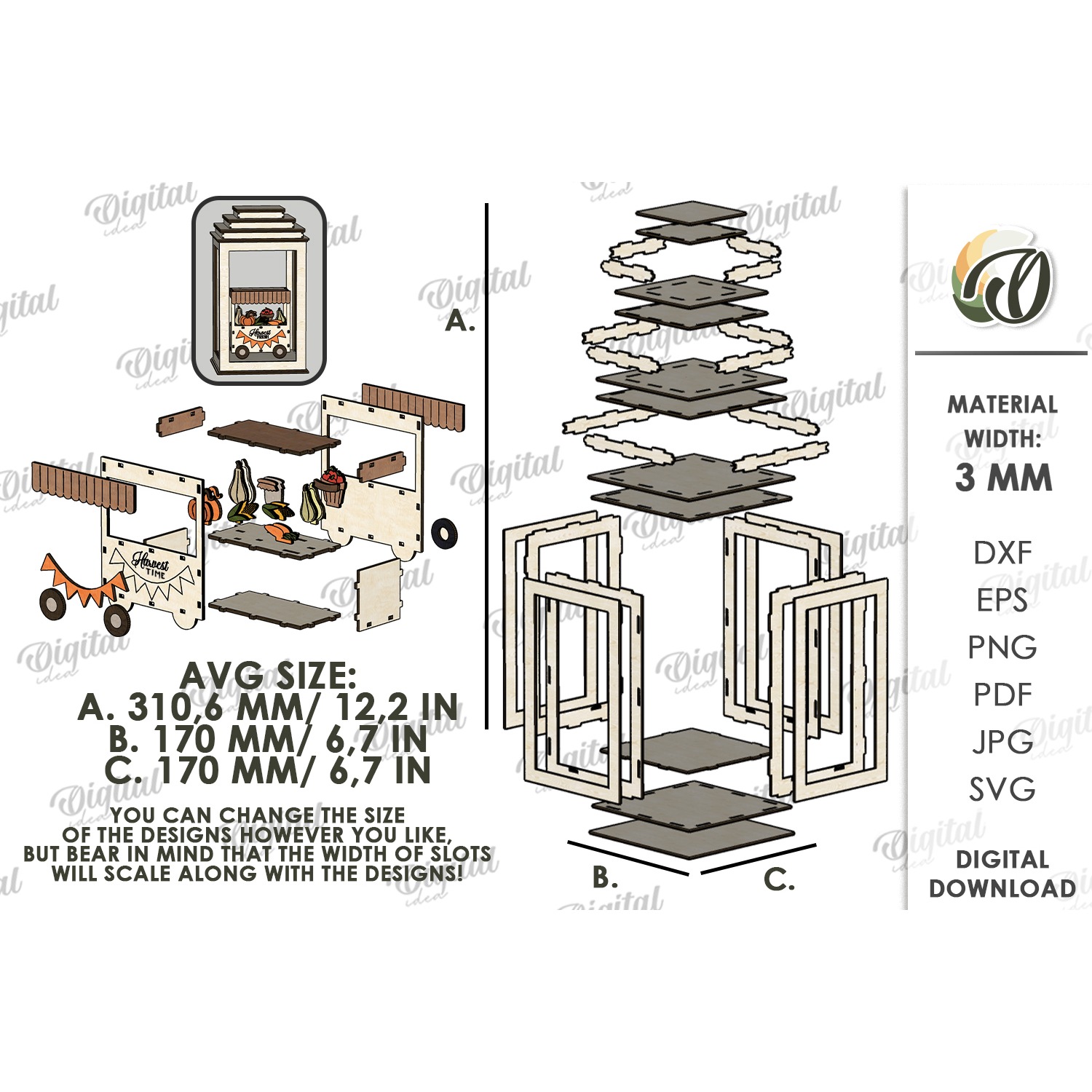 3D Fall Lantern Decor Laser Cut. Standing Decor SVG (5) 2
