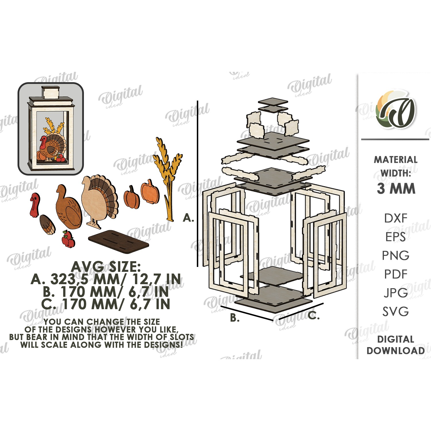 3D Fall Lantern Decor Laser Cut. Standing Decor SVG (6) 2