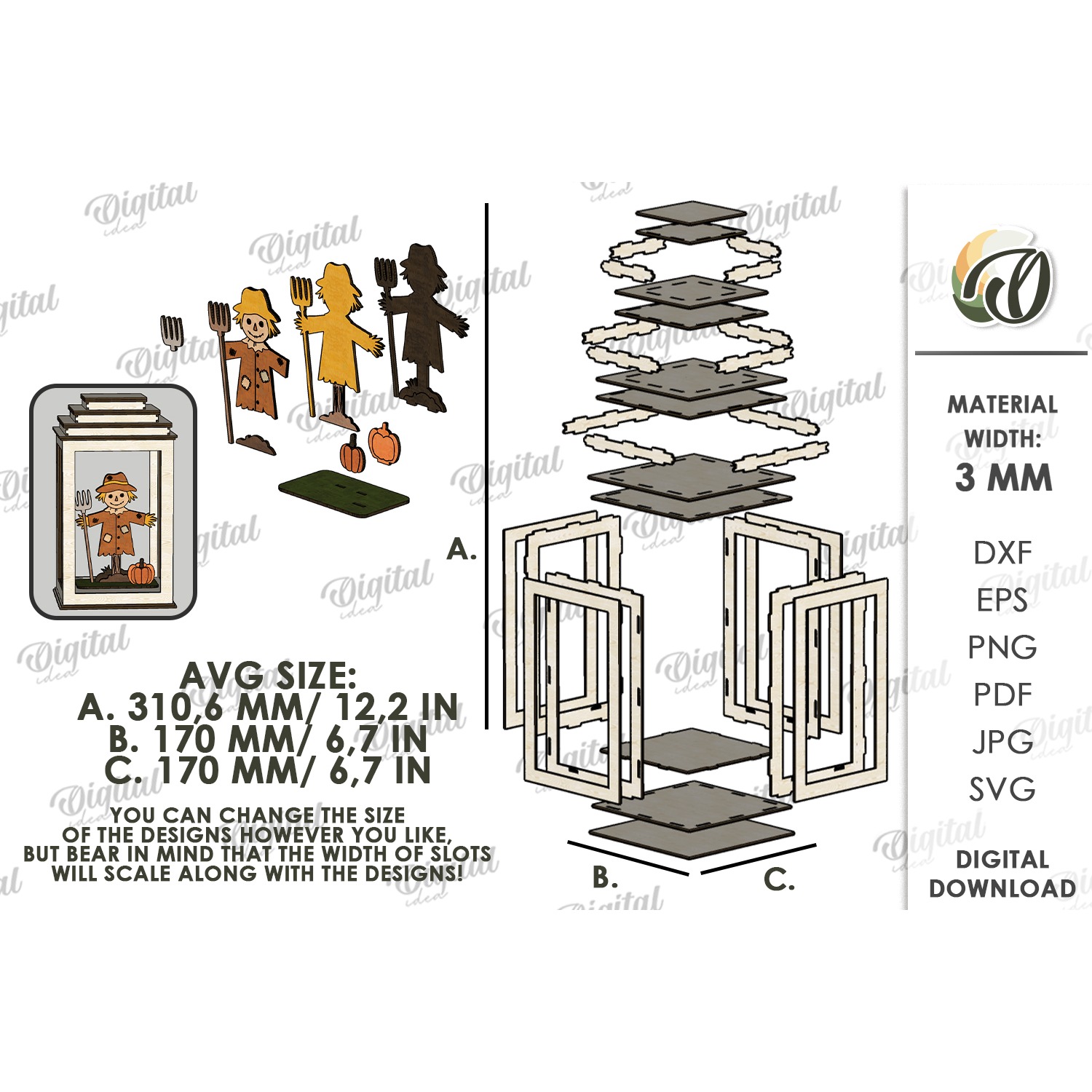 3D Fall Lantern Decor Laser Cut. Standing Decor SVG (7) 2
