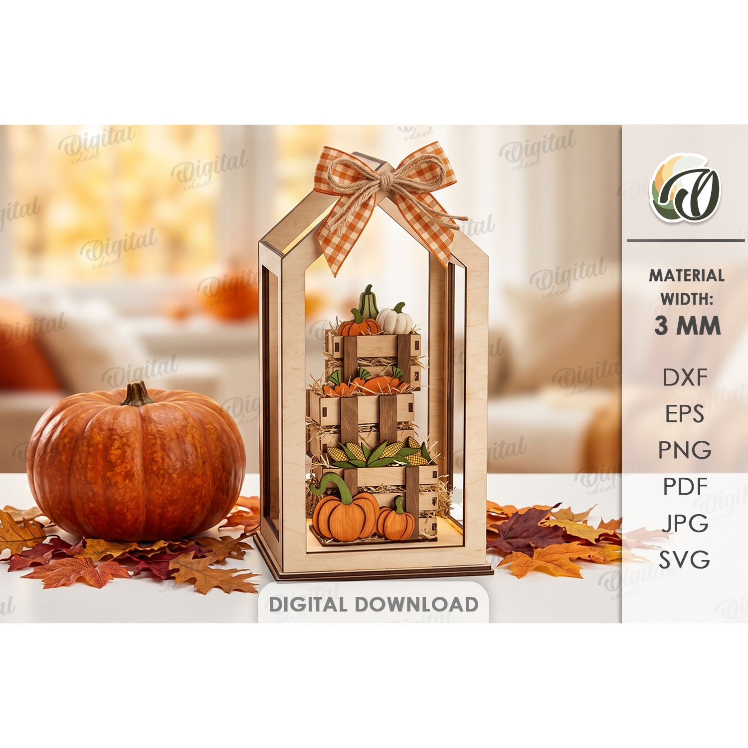 3D Fall Lantern Decor Laser Cut. Standing Decor SVG (8)