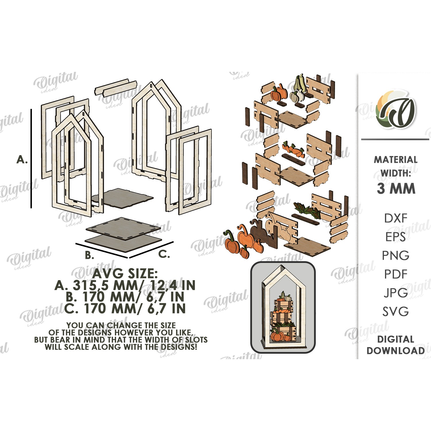 3D Fall Lantern Decor Laser Cut. Standing Decor SVG (8) 2