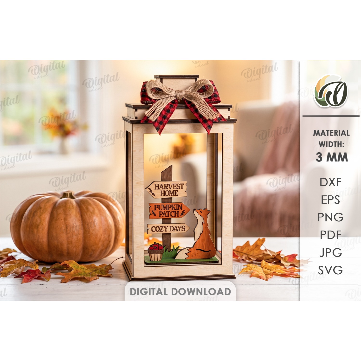 3D Fall Lanterns Decor Bundle Laser Cut. Stand Decor SVG 11