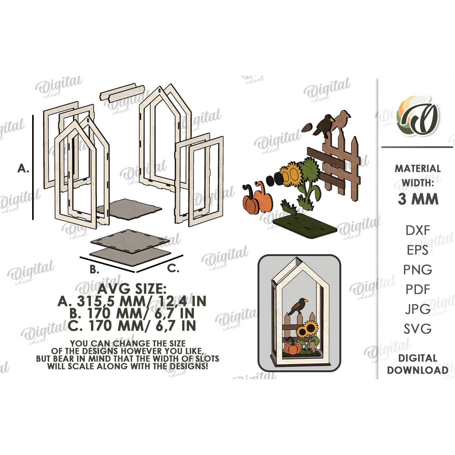 3D Fall Lanterns Decor Bundle Laser Cut. Stand Decor SVG 3