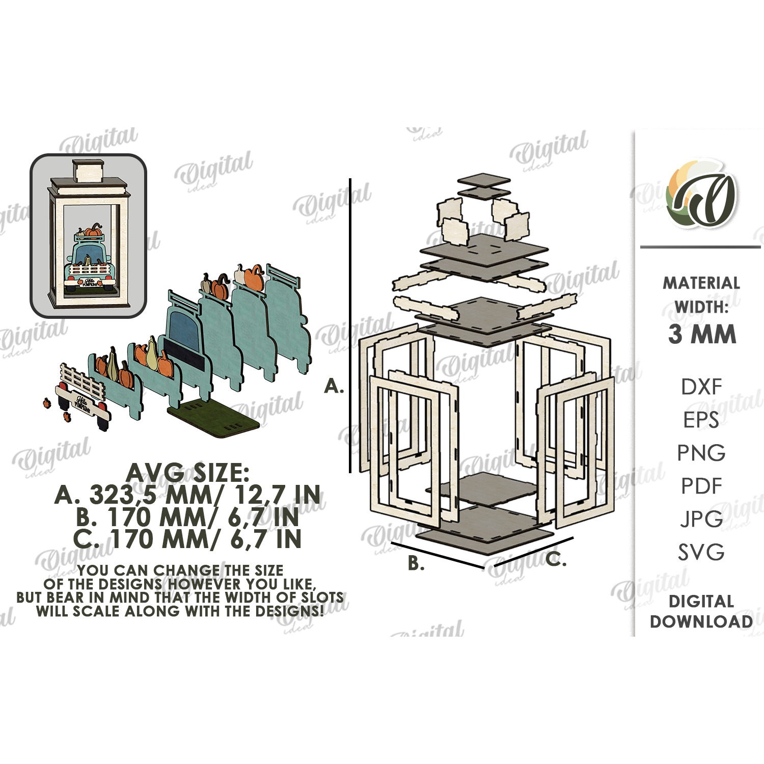 3D Fall Lanterns Decor Bundle Laser Cut. Stand Decor SVG 5