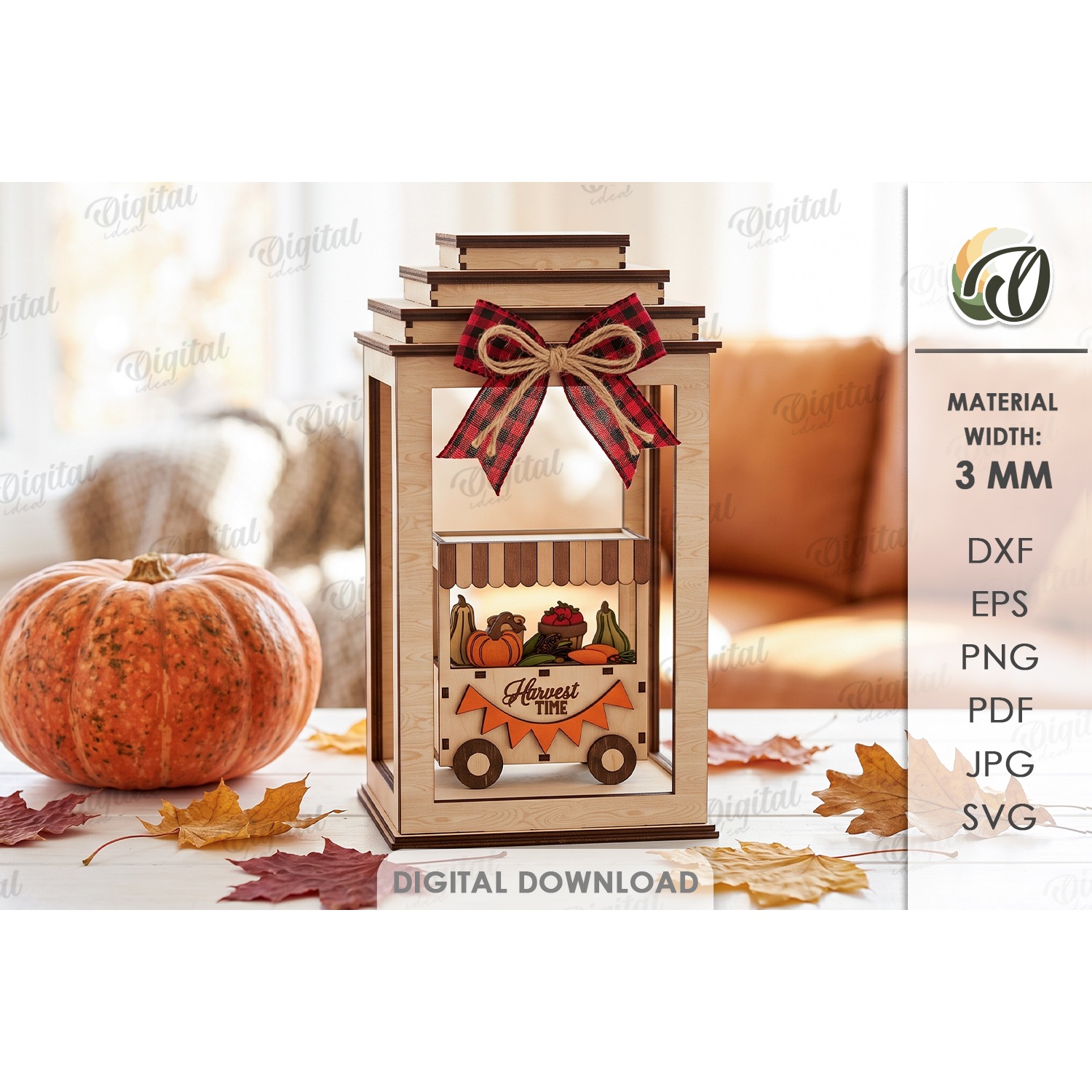 3D Fall Lanterns Decor Bundle Laser Cut. Stand Decor SVG 9