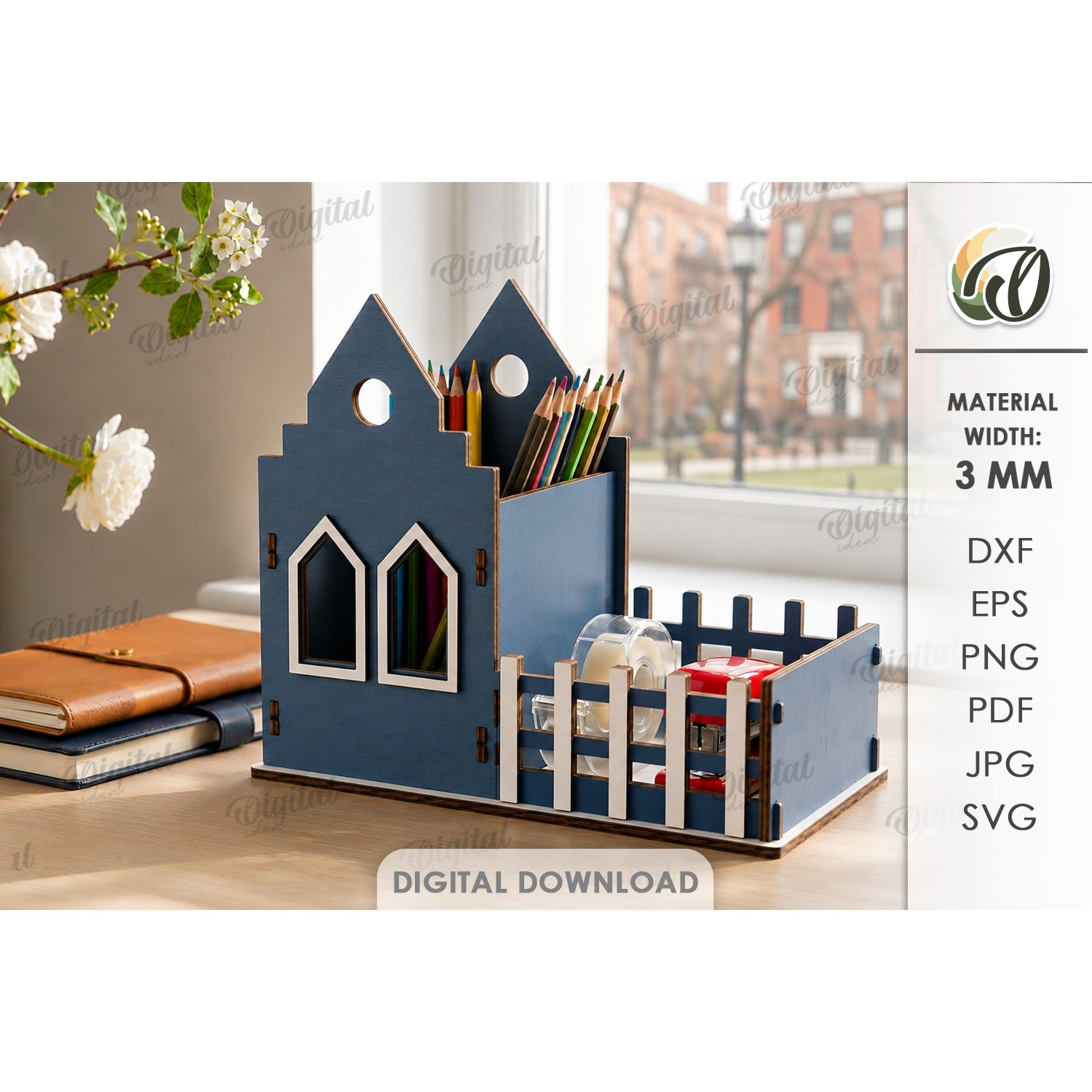 3D House Pencil Holder Laser Cut. Desk Organizer SVG (4)