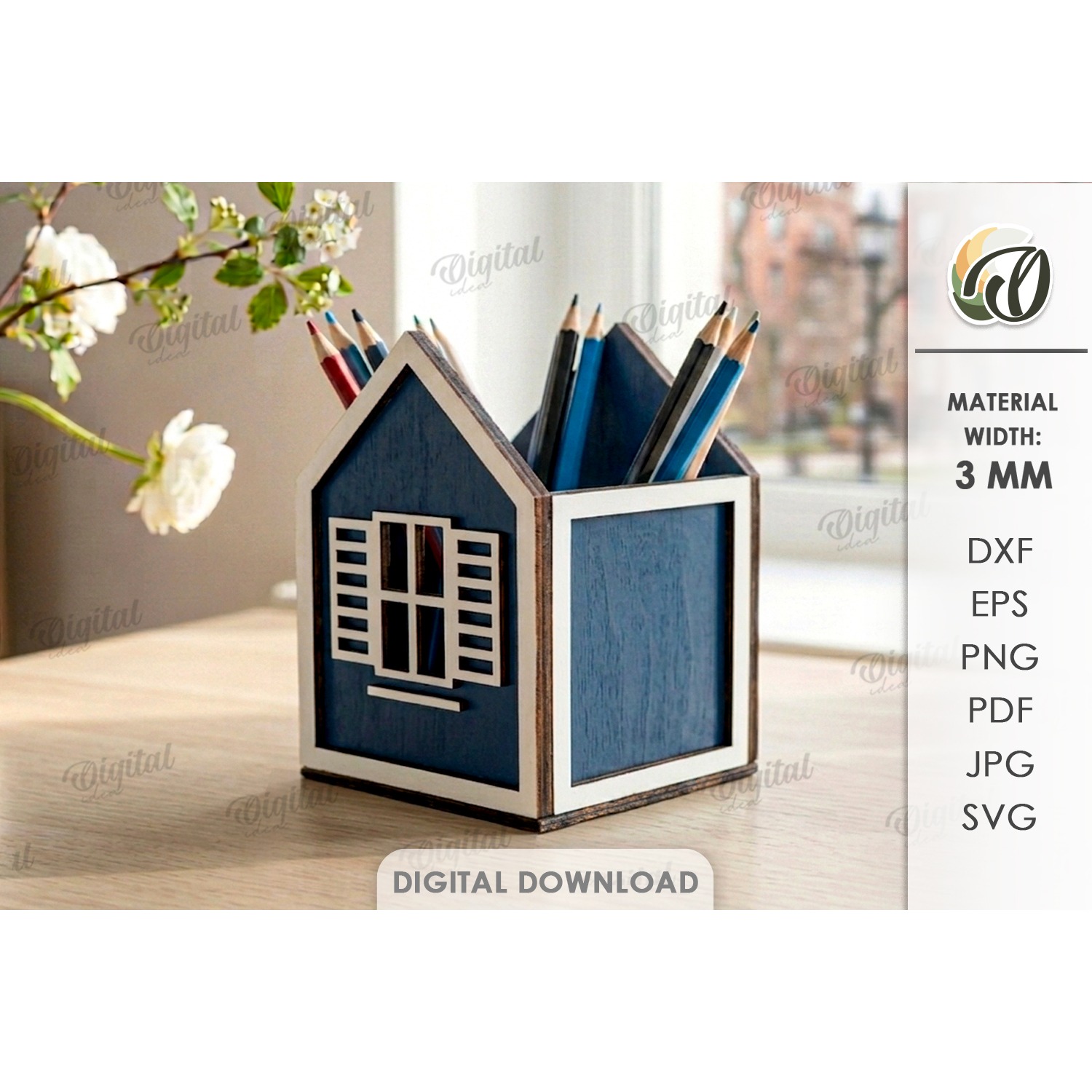 3D House Pencil Holder Laser Cut. Desk Organizer SVG (5)