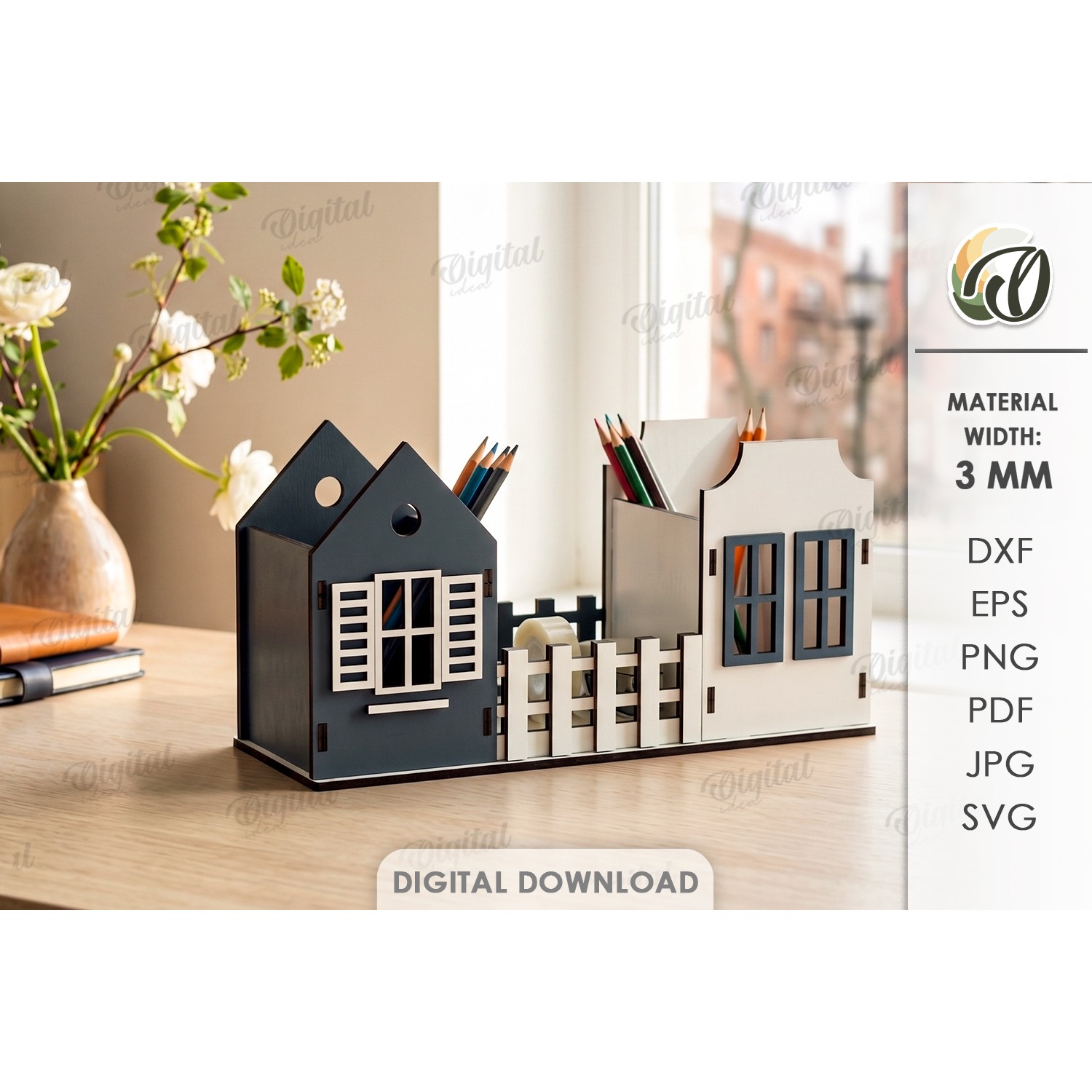 3D House Pencil Holders Bundle Laser Cut. Desk Organizer SVG 9