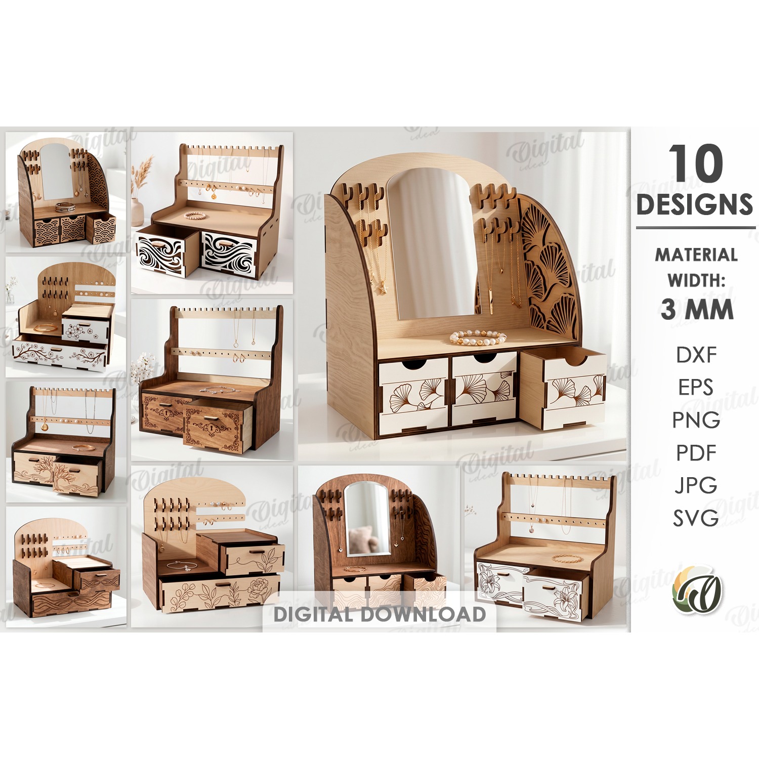 3D Jewelry Stands Bundle Laser Cut. Jewelry Organizer SVG