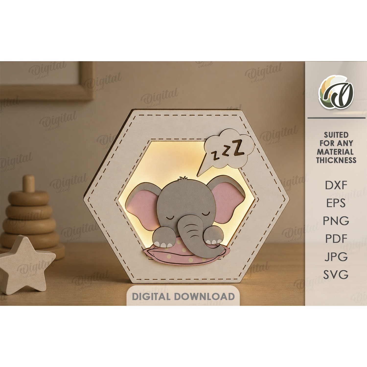 3D Kids Animal Night Lamps Bundle Laser Cut. Night Light SVG 2