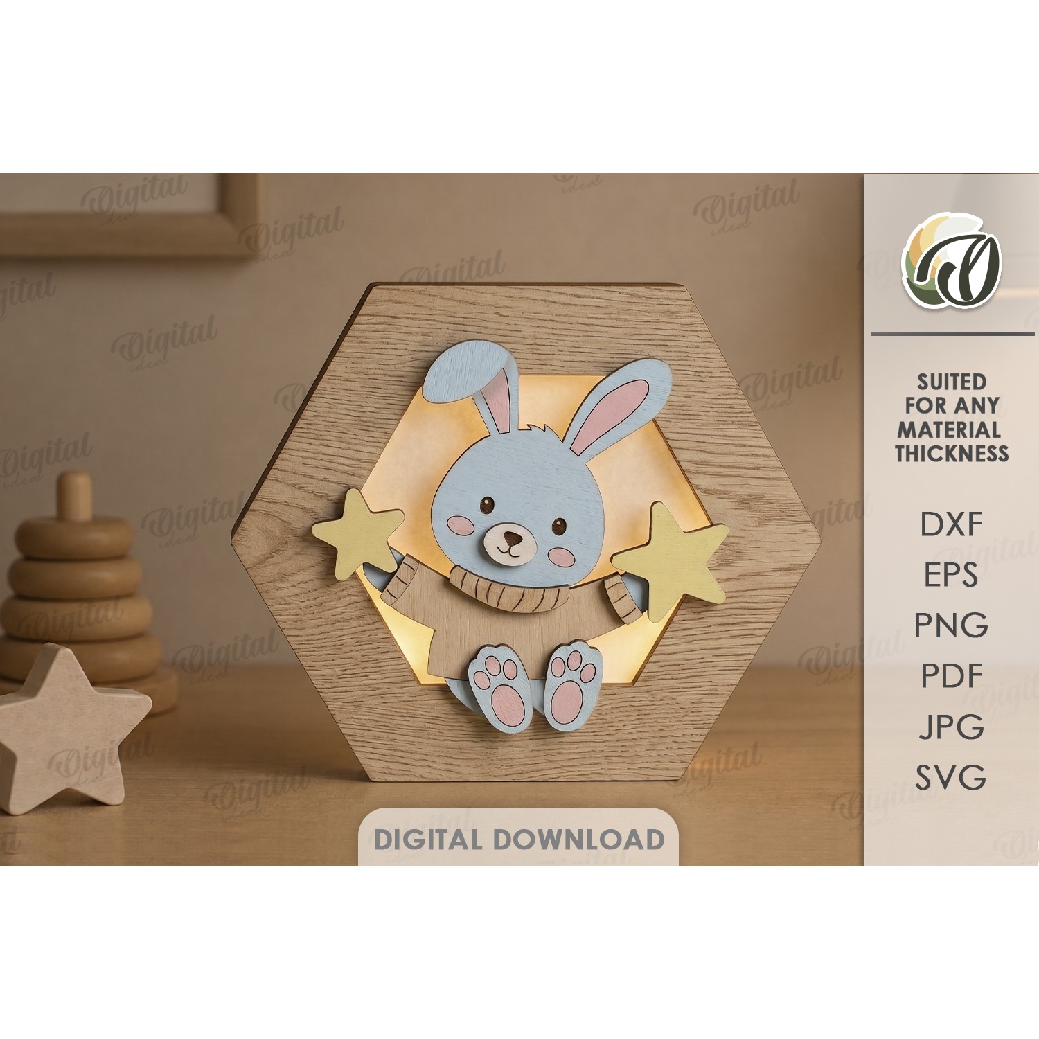 3D Kids Animal Night Lamps Bundle Laser Cut. Night Light SVG 4