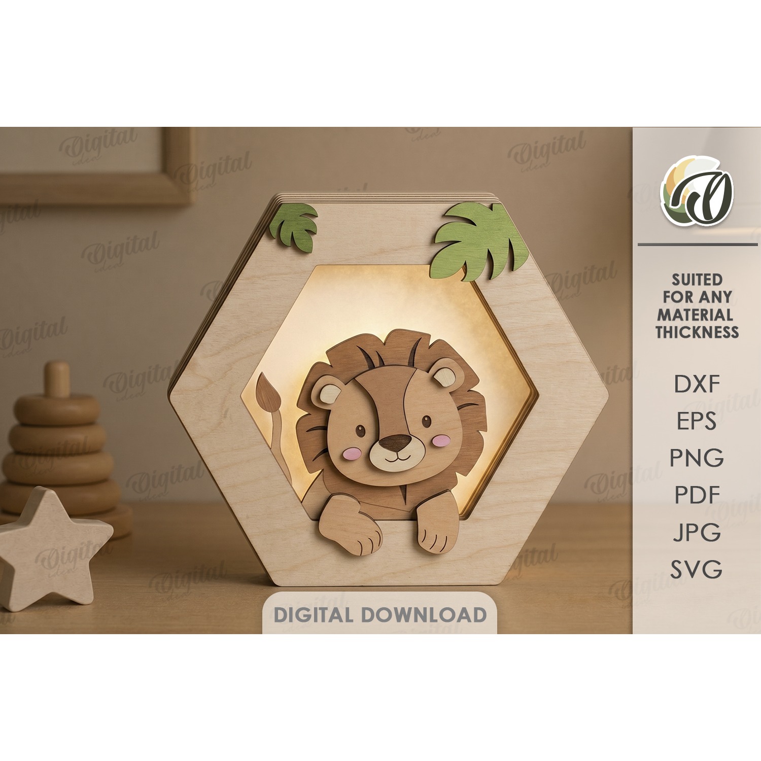 3D Kids Animal Night Lamps Bundle Laser Cut. Night Light SVG 6