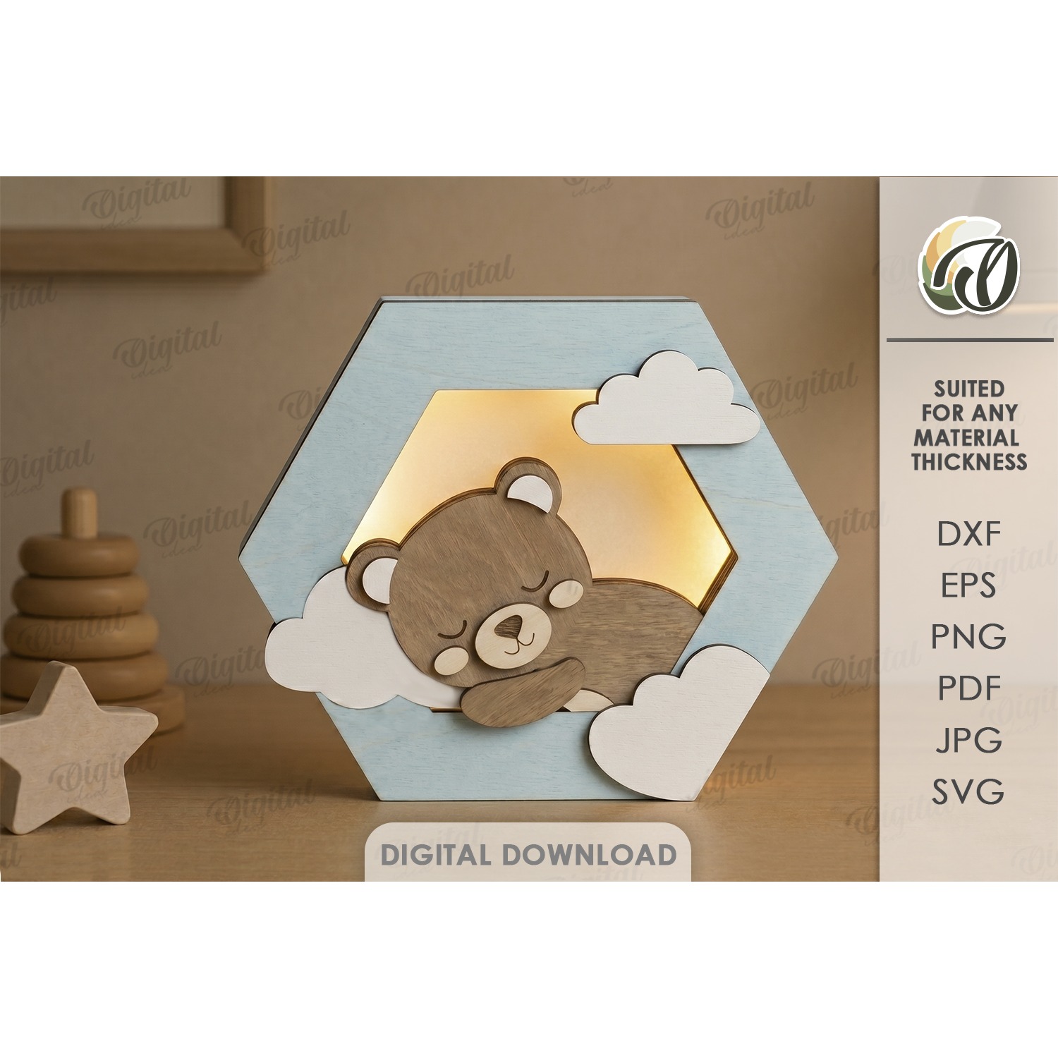 3D Kids Animal Night Lamps Bundle Laser Cut. Night Light SVG 7