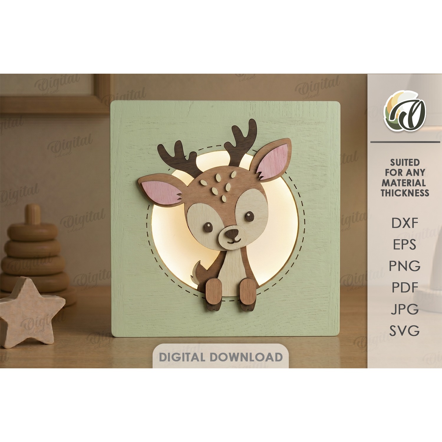 3D Kids Animal Night Lamps Bundle Laser Cut. Night Light SVG 10