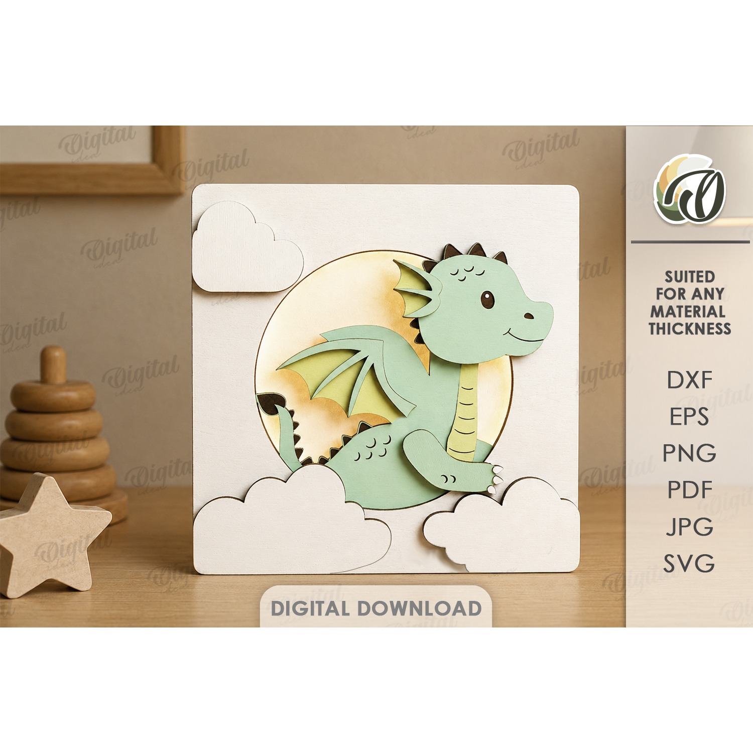 3D Kids Night Lamp Laser Cut. Night Light. Dragon SVG
