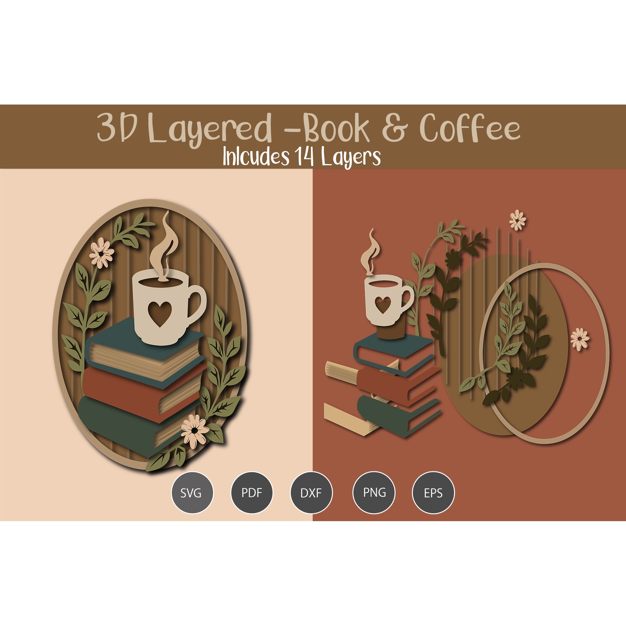 3D Layered Book and Coffee