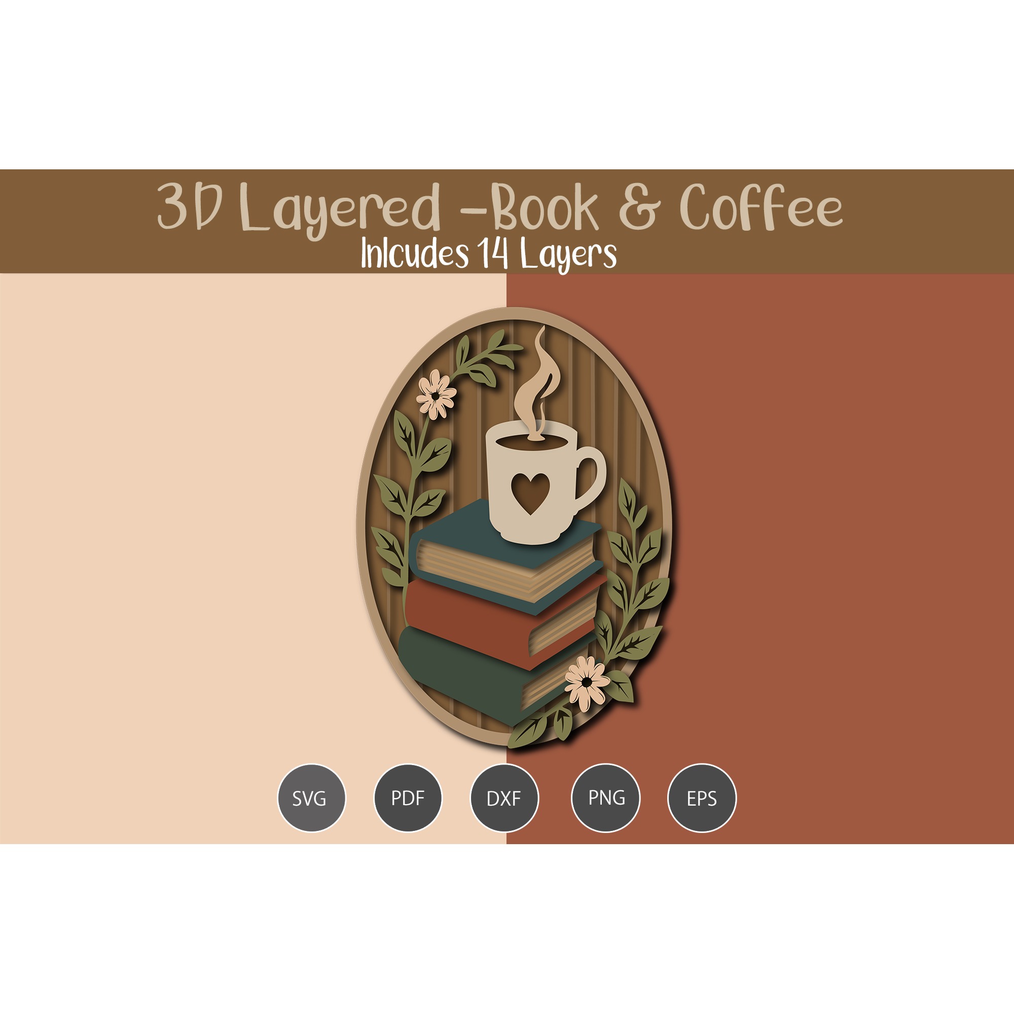 3D Layered Book and Coffee 2