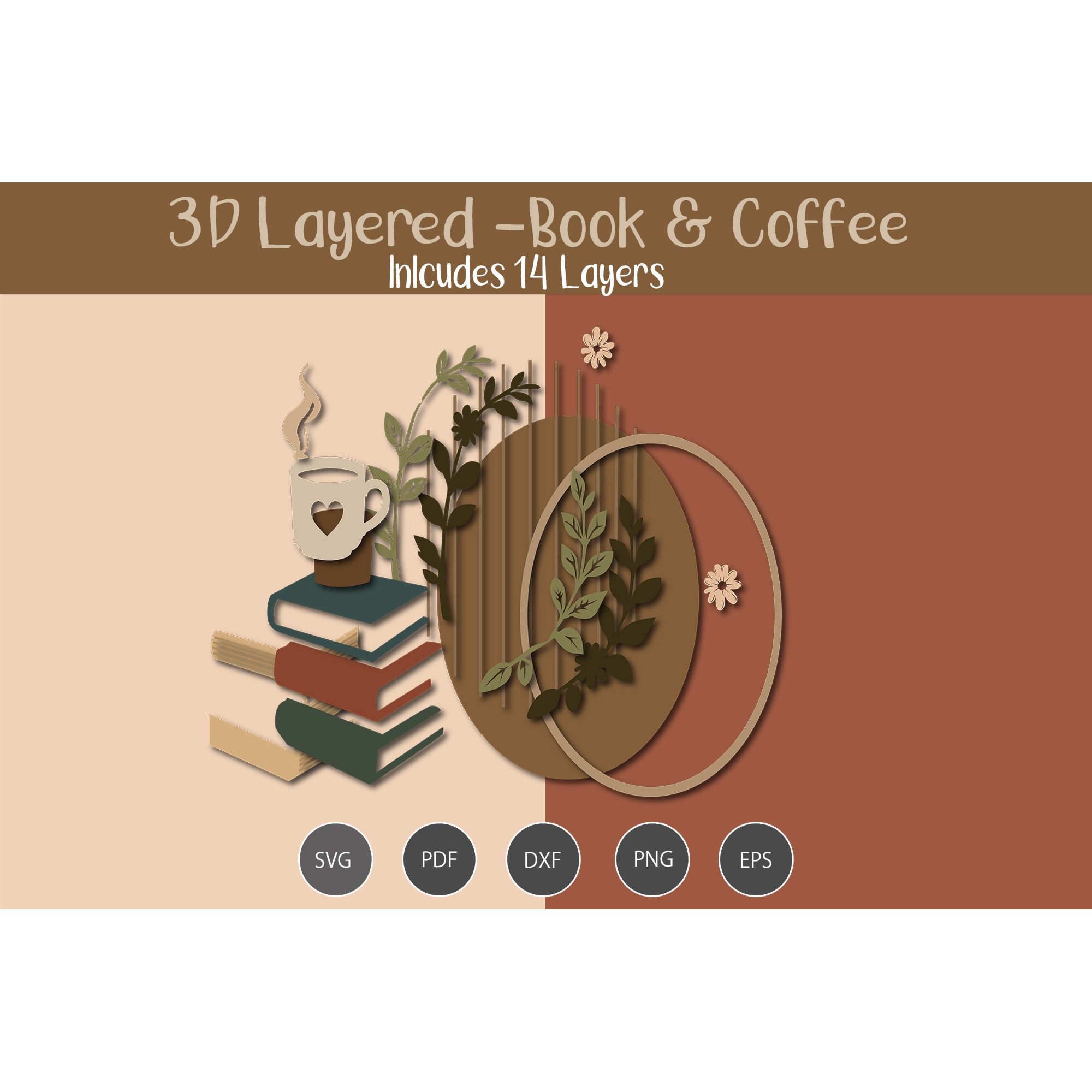 3D Layered Book and Coffee 3