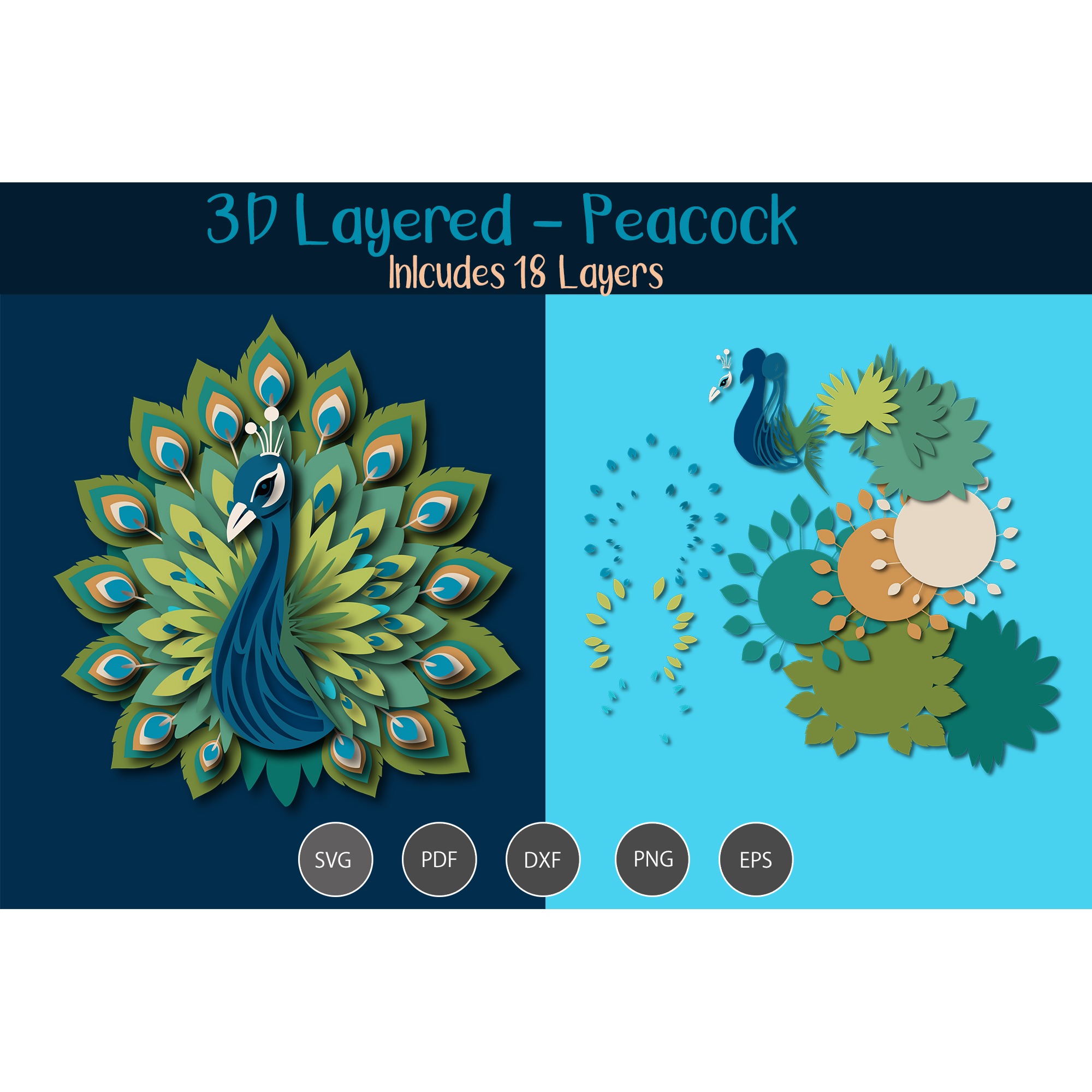 3D Layered Peacock SVG
