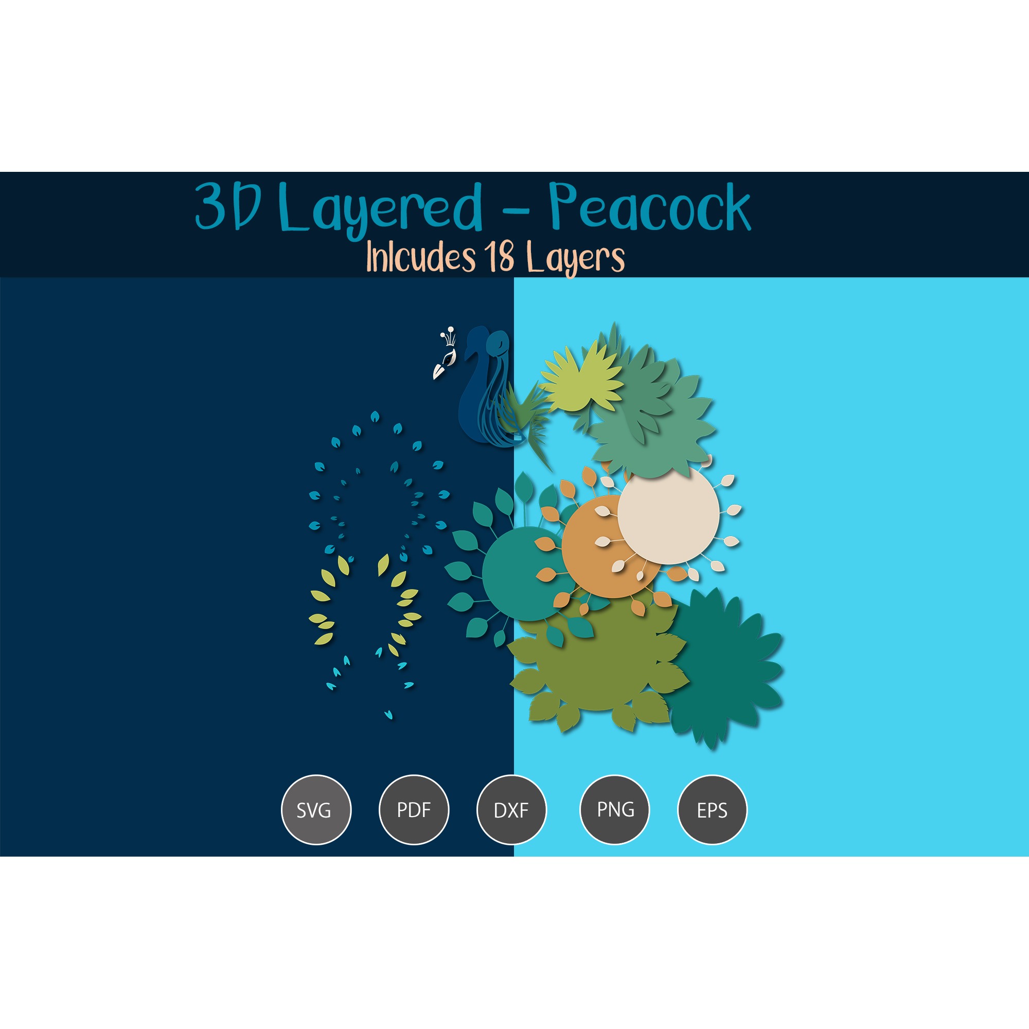 3D Layered Peacock SVG 2