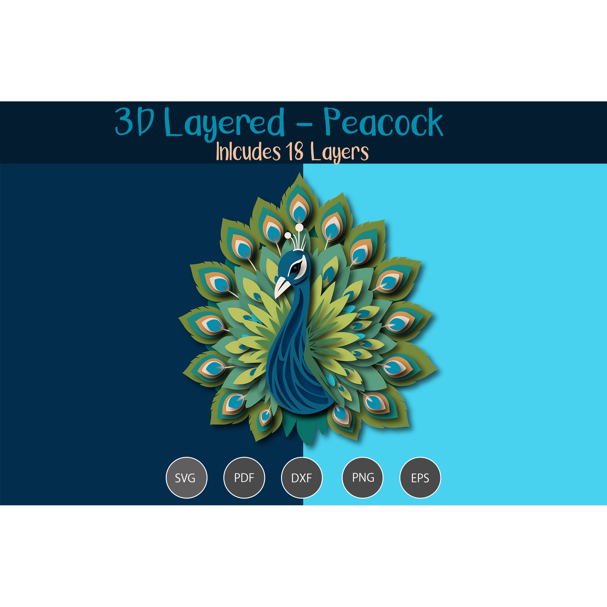 3D Layered Peacock SVG 3