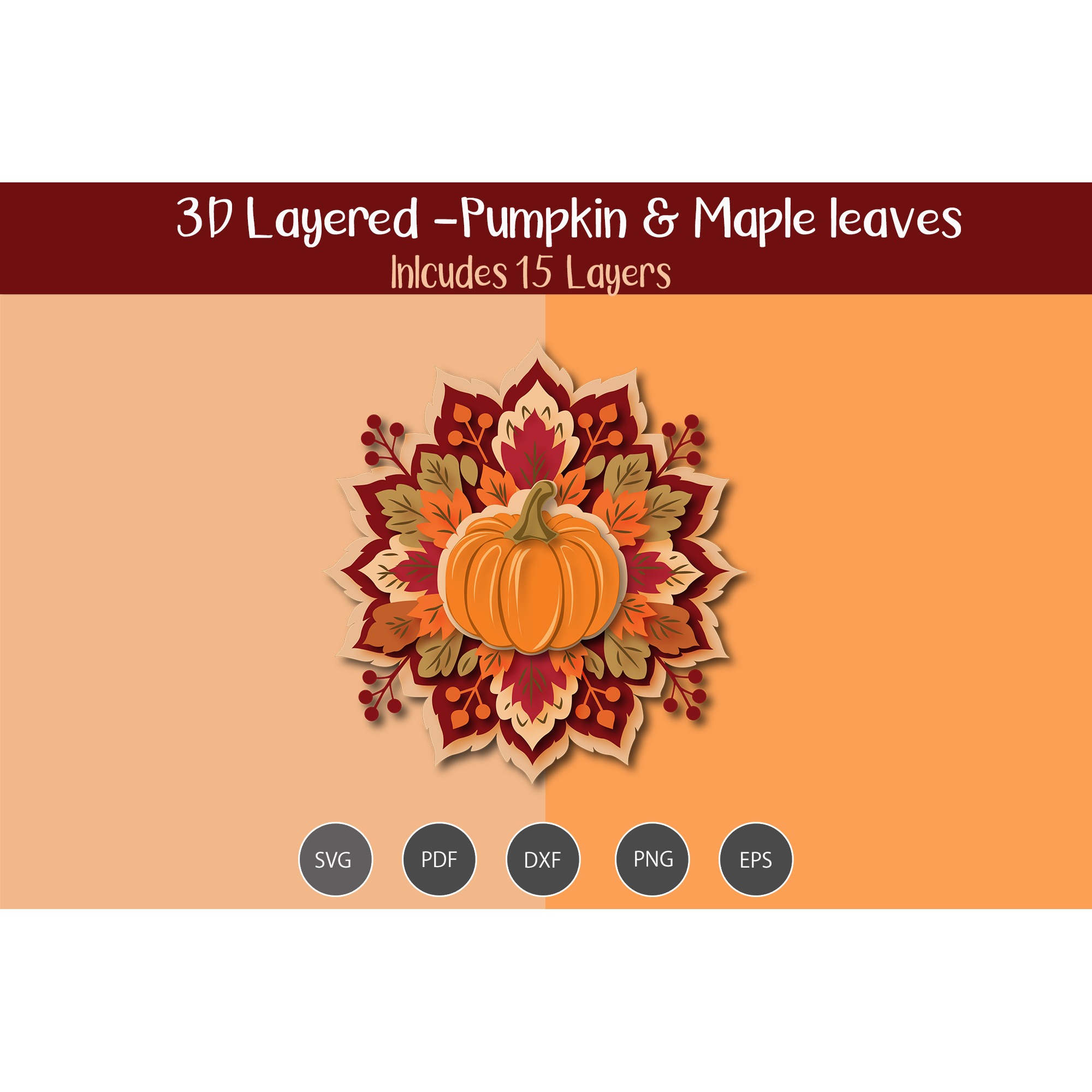 3D layered Pumpkin & Maple Leaves 2