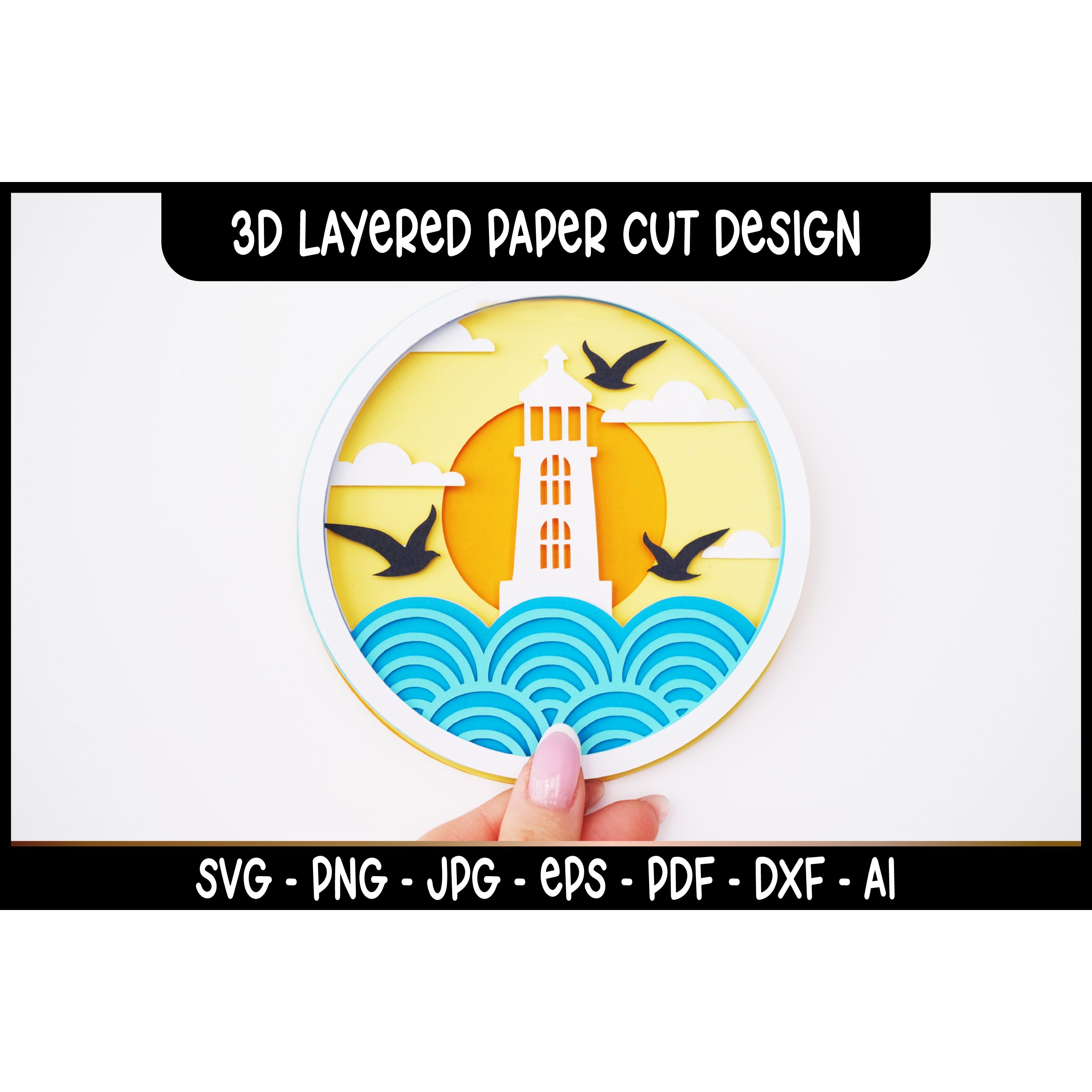3D Layered Summer Scene SVG I Lighthouse Paper Cut Art 2