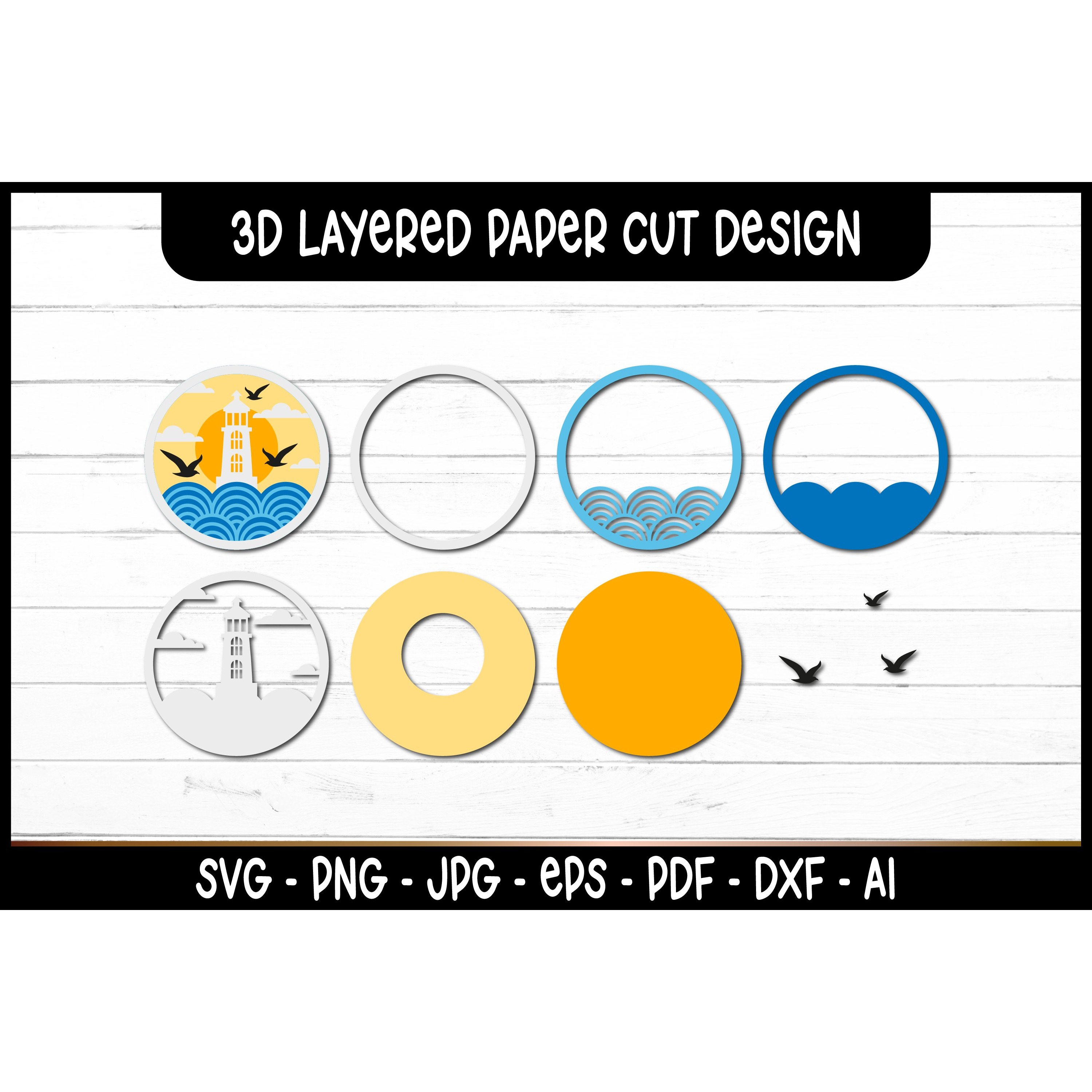 3D Layered Summer Scene SVG I Lighthouse Paper Cut Art 3